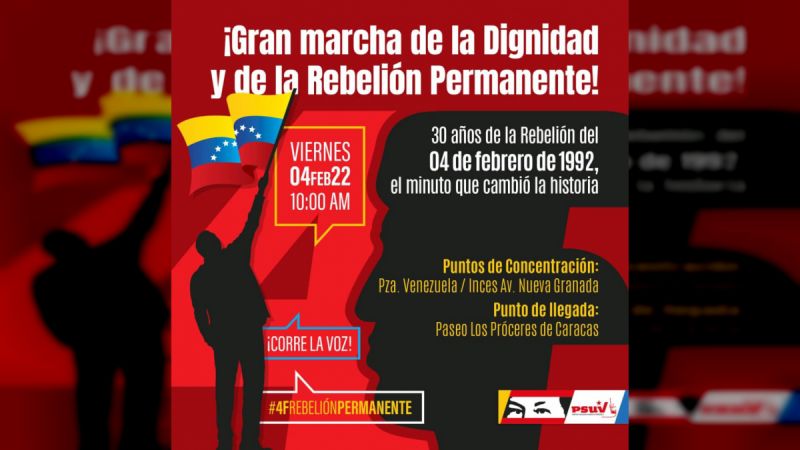 La denominada ¡Gran Marcha de la Dignidad y la de Rebelión Permanente! partirá desde Plaza Venezuela en la Zona Rental, y desde el Inces de la avenida Nueva Granada