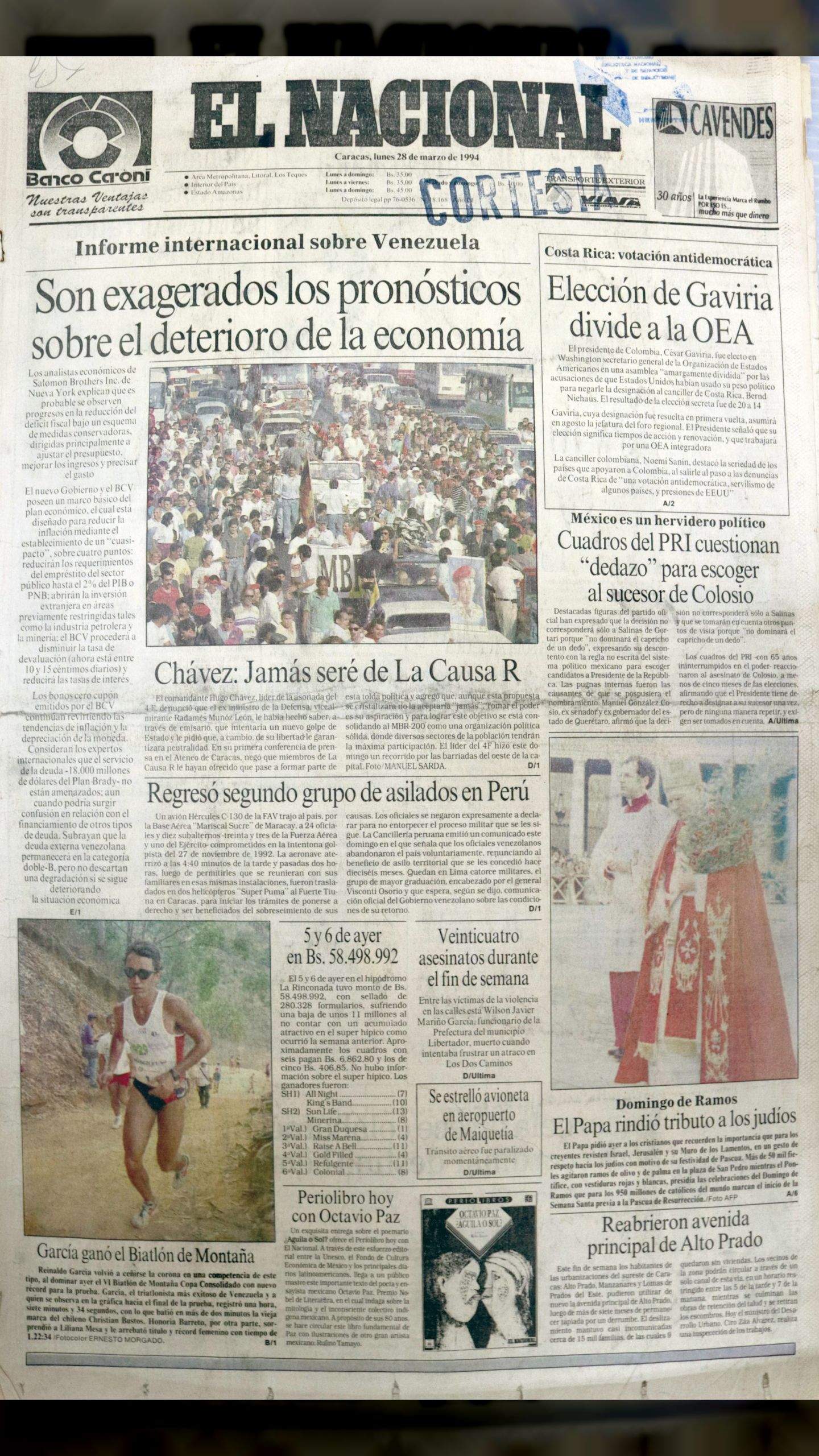 Son exagerados los pronósticos sobre el deterioro de la economía (El Nacional - marzo de 1994)