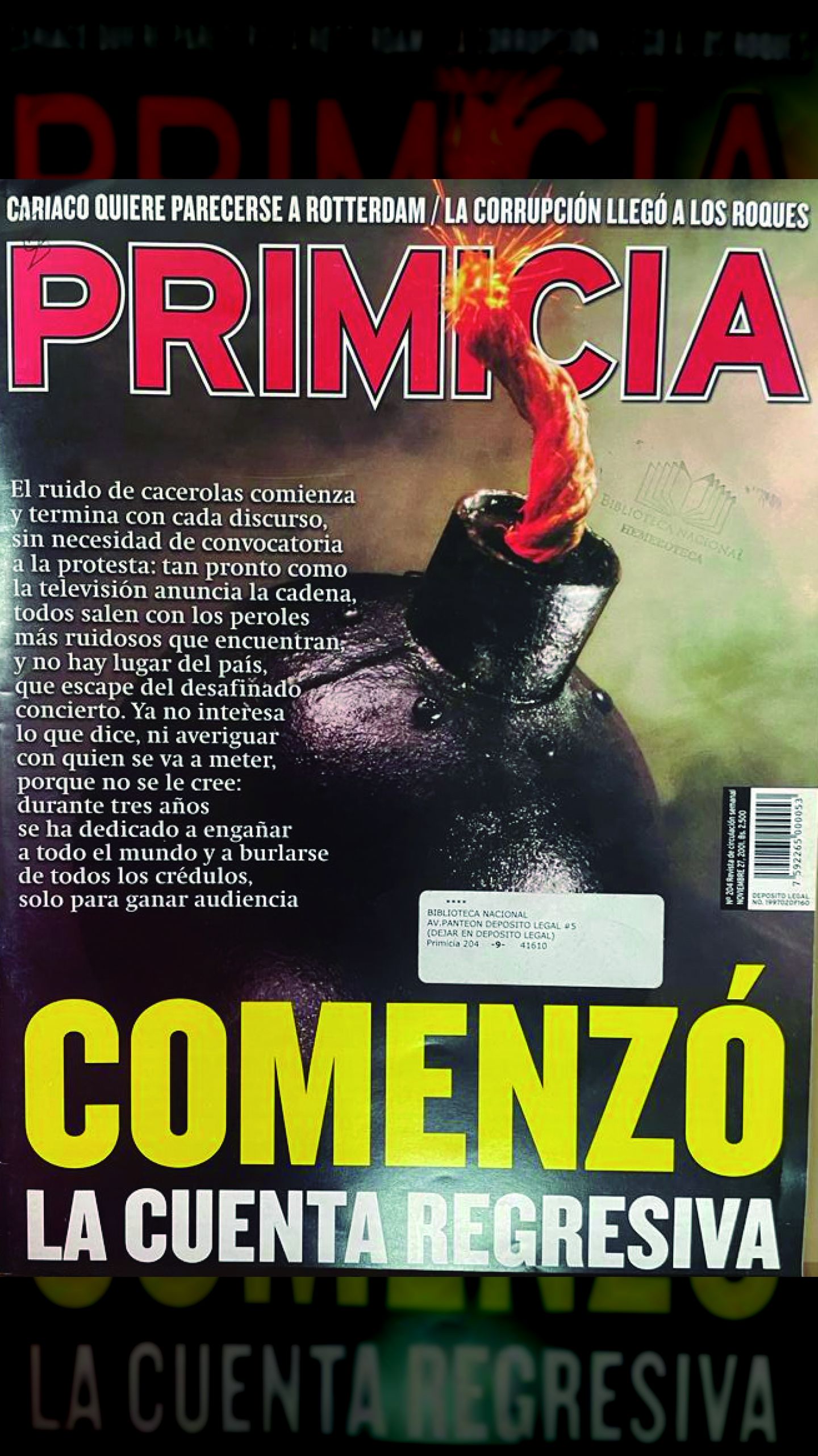 Año 2002 Revista Primicia • "Comenzó la cuenta regresiva"