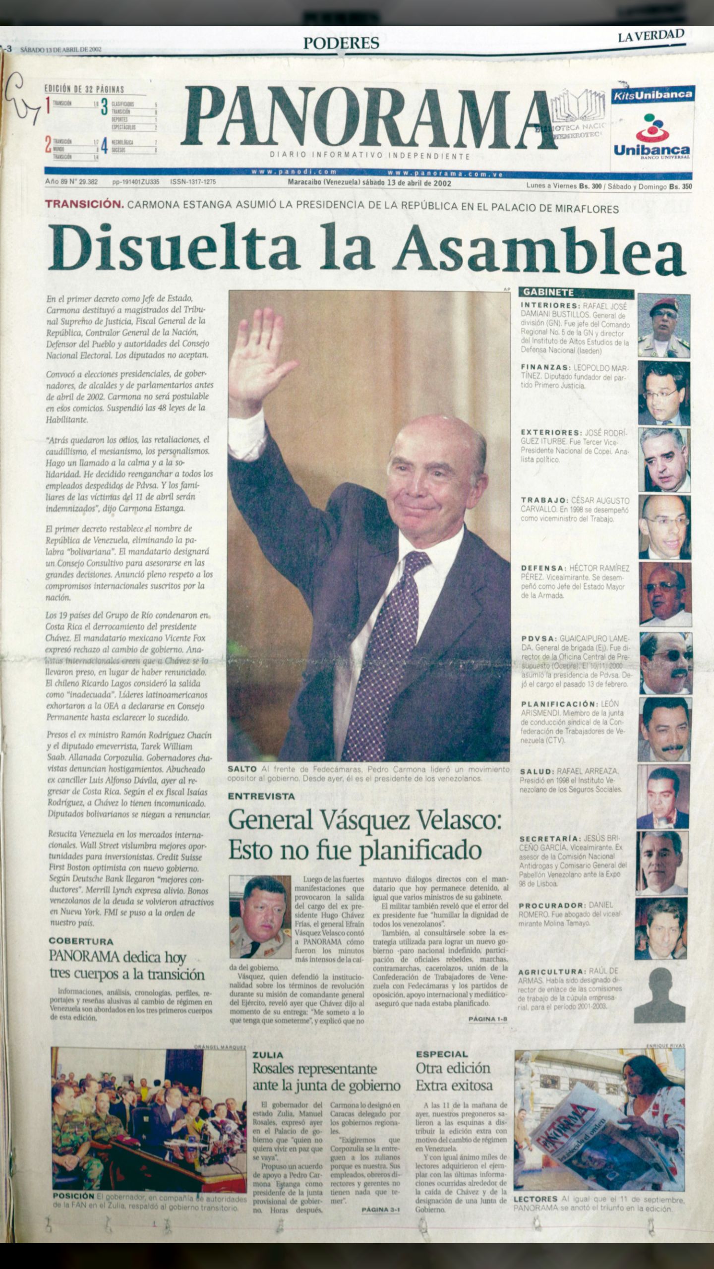 13 de abril de 2002 • Panorama • "Disuelta la Asamblea"