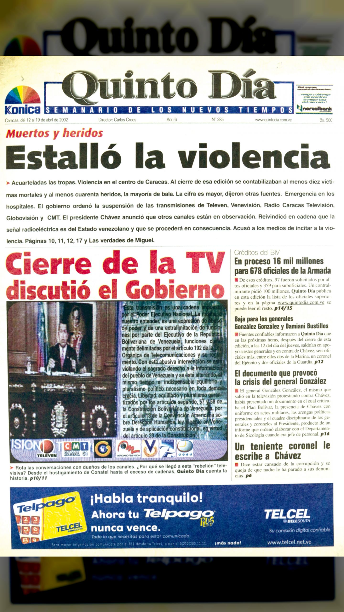 12 de abril de 2002 • Quinto Día • "Muertos y heridos - Estalló la violencia"