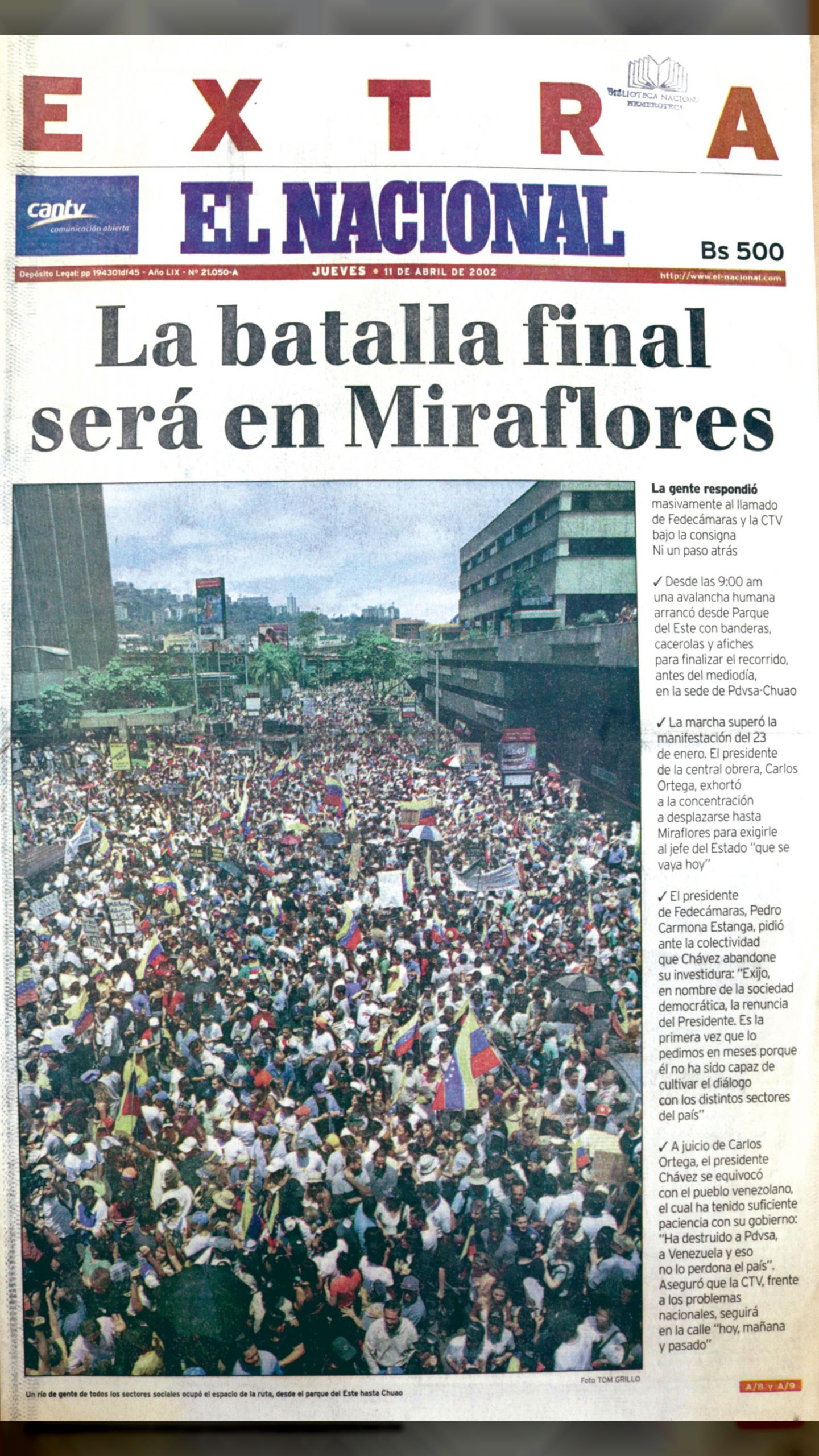 11 de abril de 2002 • El Nacional • "La batalla final será en Miraflores"