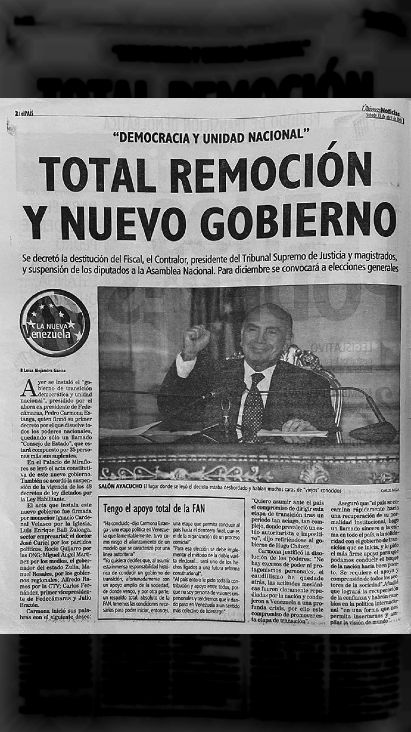 13 de abril de 2002 • Últimas Noticias • "Total remoción y nuevo gobierno"