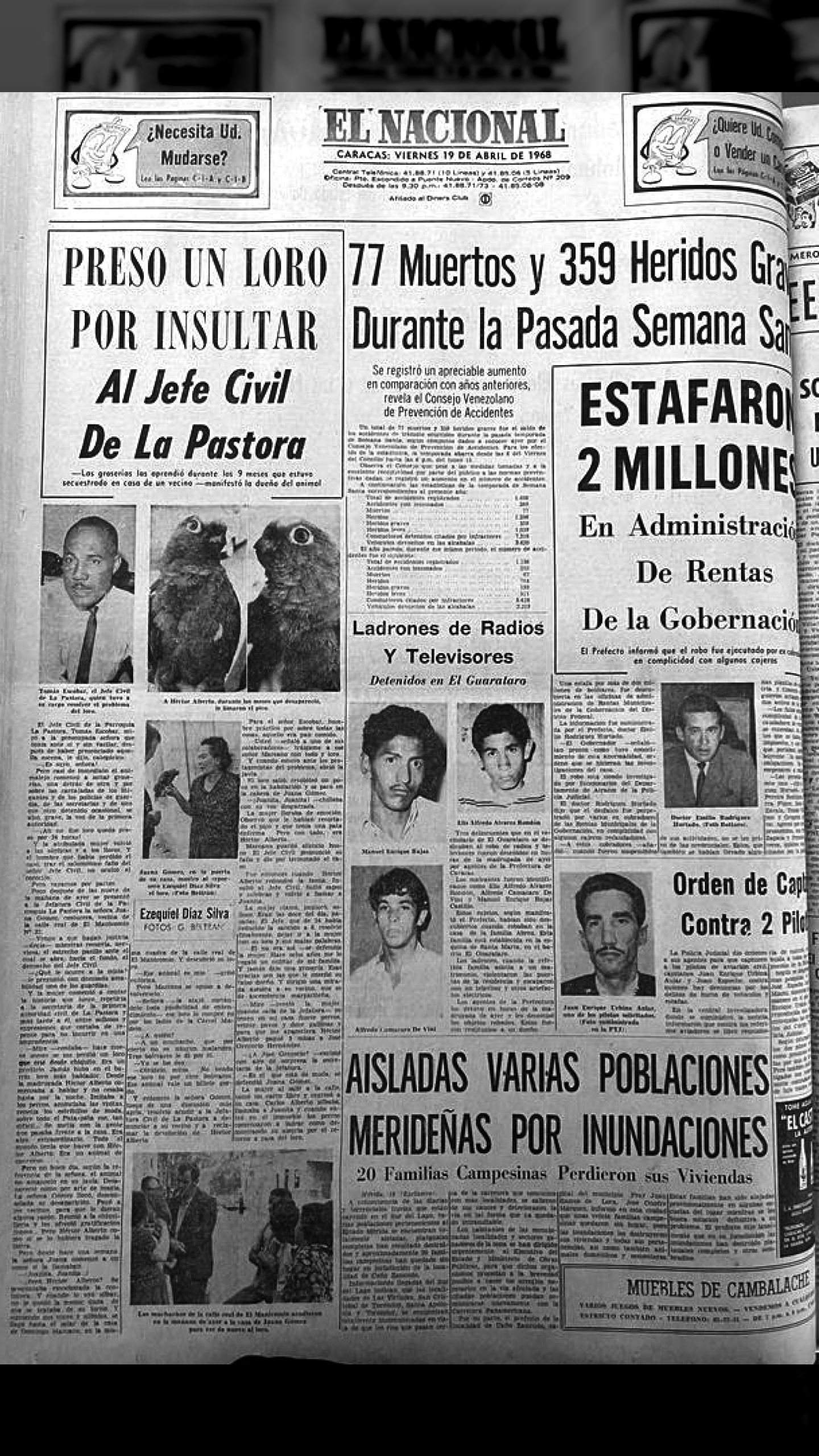 Los excesos de AD: Preso un loro por insultar al Jefe Civil en la Pastora (El Nacional, 19 de abril de 1968)