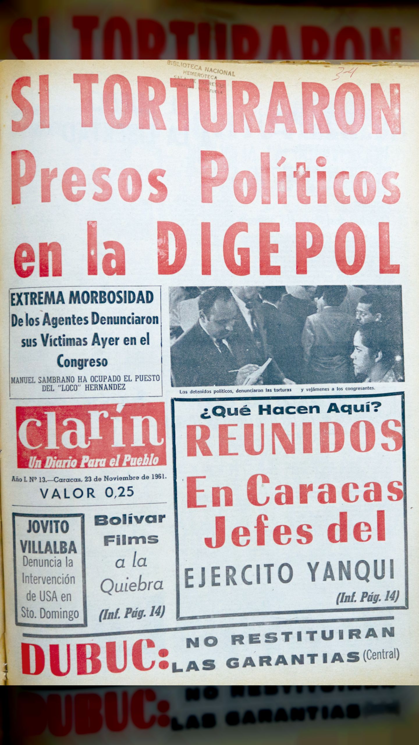 Si torturaron presos políticos en la Digepol (Clarín, 23 de noviembre de 1961)