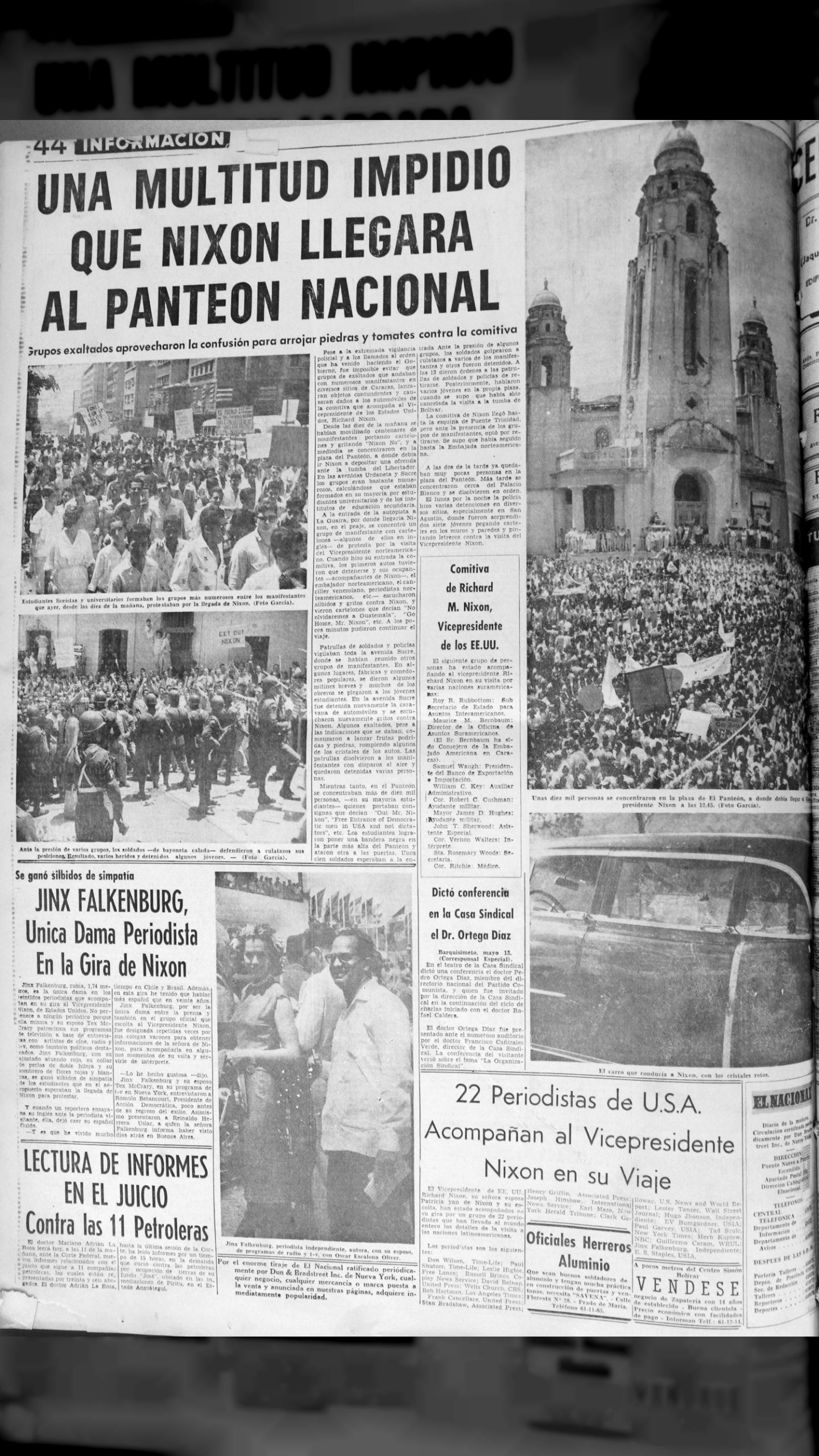 Una multitud impidió que Nixon llegará al Panteón Nacional (El Nacional, 14 de mayo de 1958)