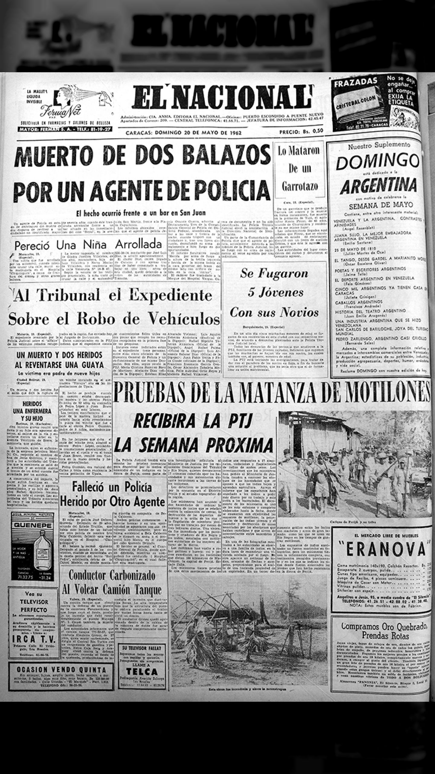 Mala praxis policial y asesinatos de aborígenes (El Nacional, 20 de mayo de 1962)