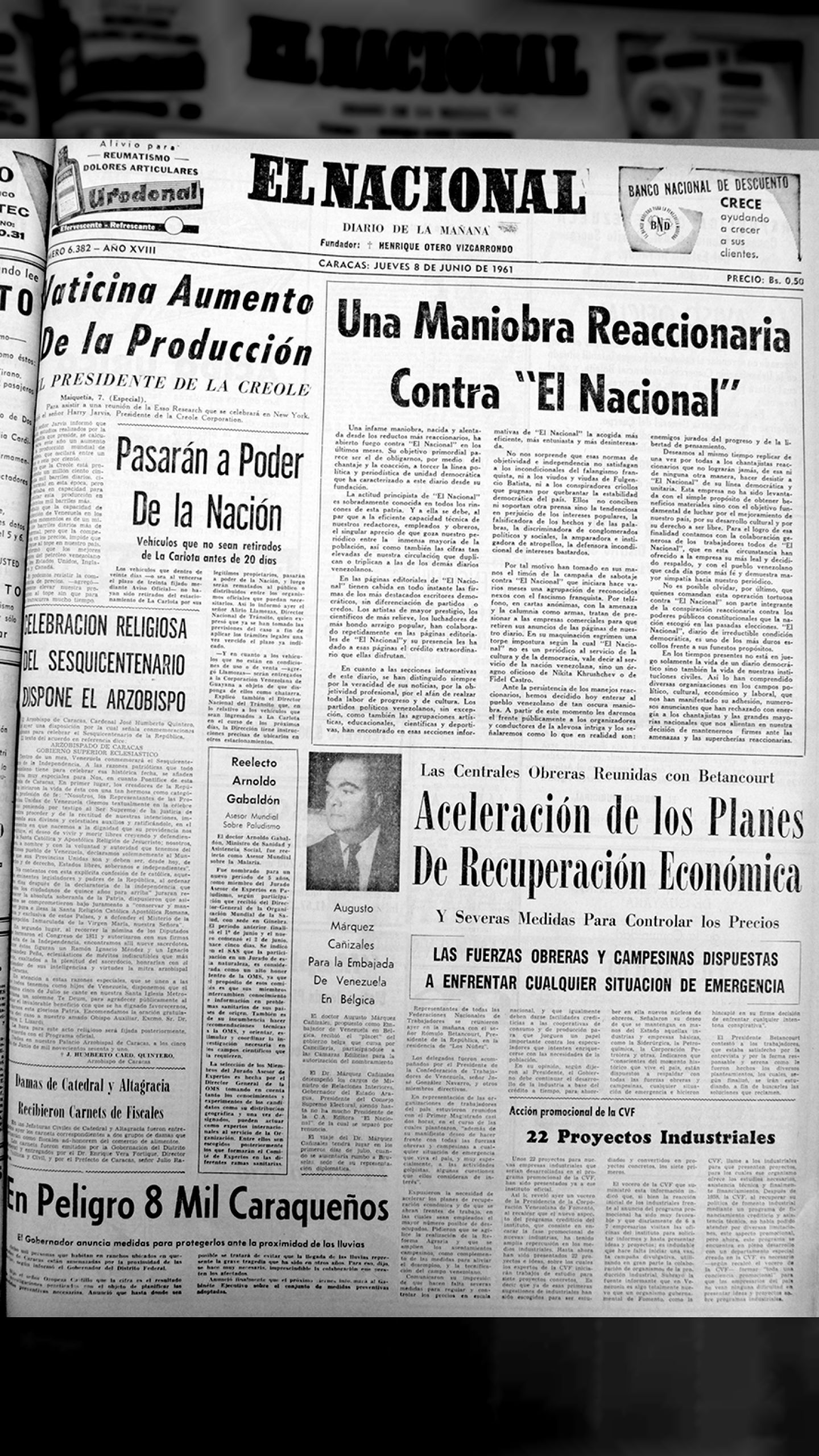 Una maniobra reaccionaria contra El Nacional (El Nacional, 8 de junio de 1961)