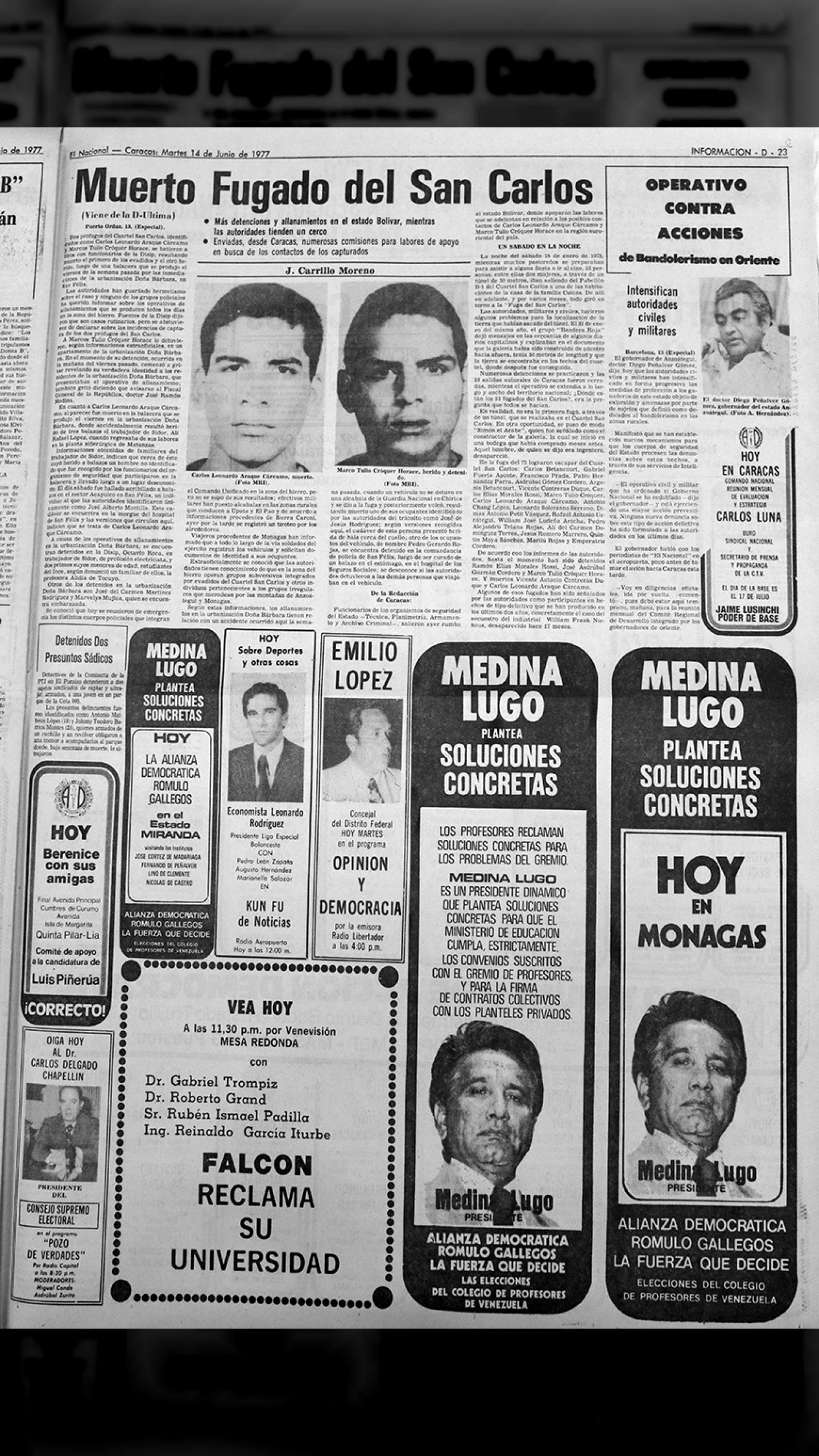 Muerto fugado del Cuartel San Carlos (El Nacional, 14 de junio 1977)