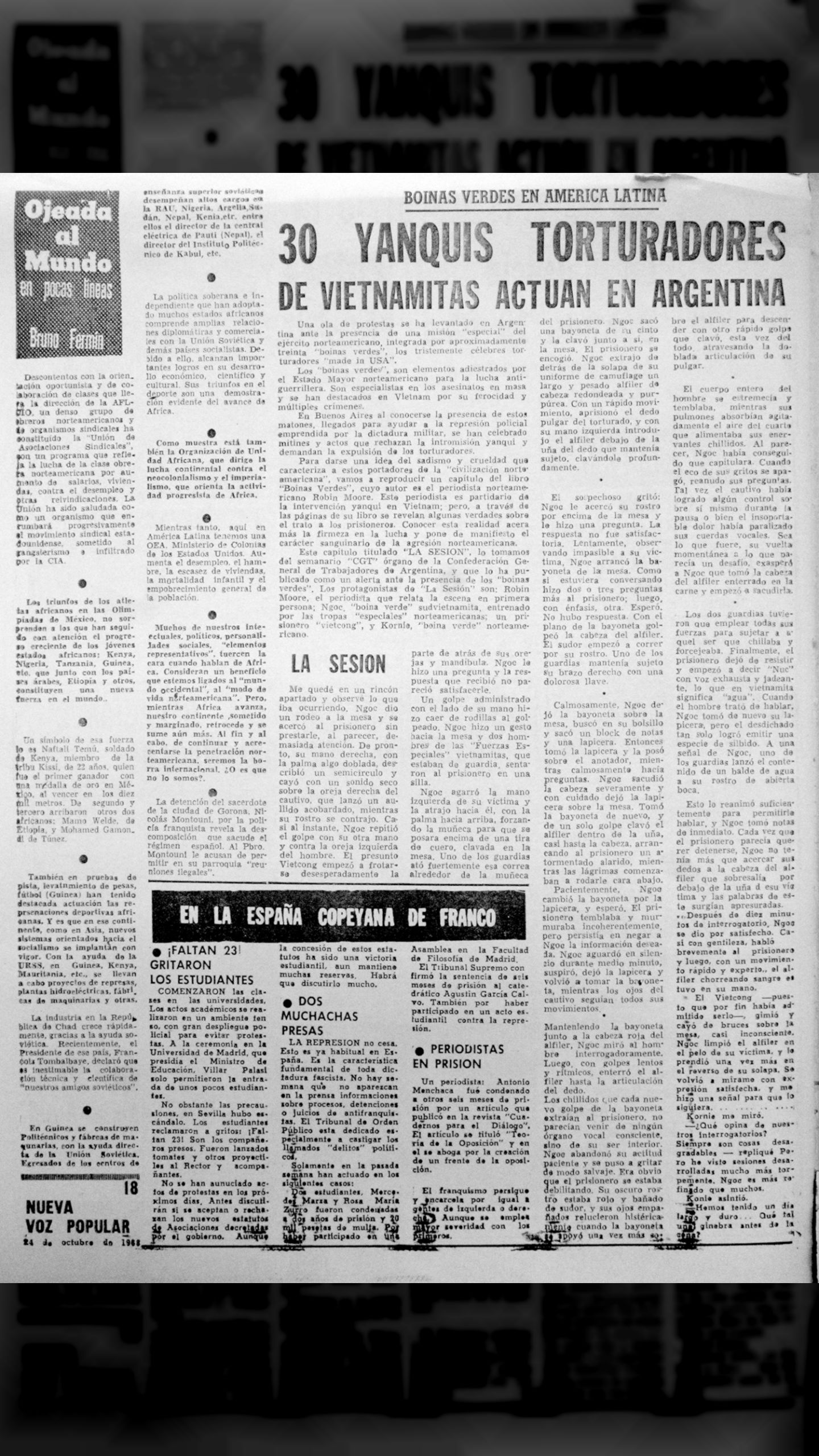 Boinas Verdes en América Latina 30 yanquis torturadores de vietnamitas actúan en Argentina (Nueva Voz Popular, 24 de octubre 1968)