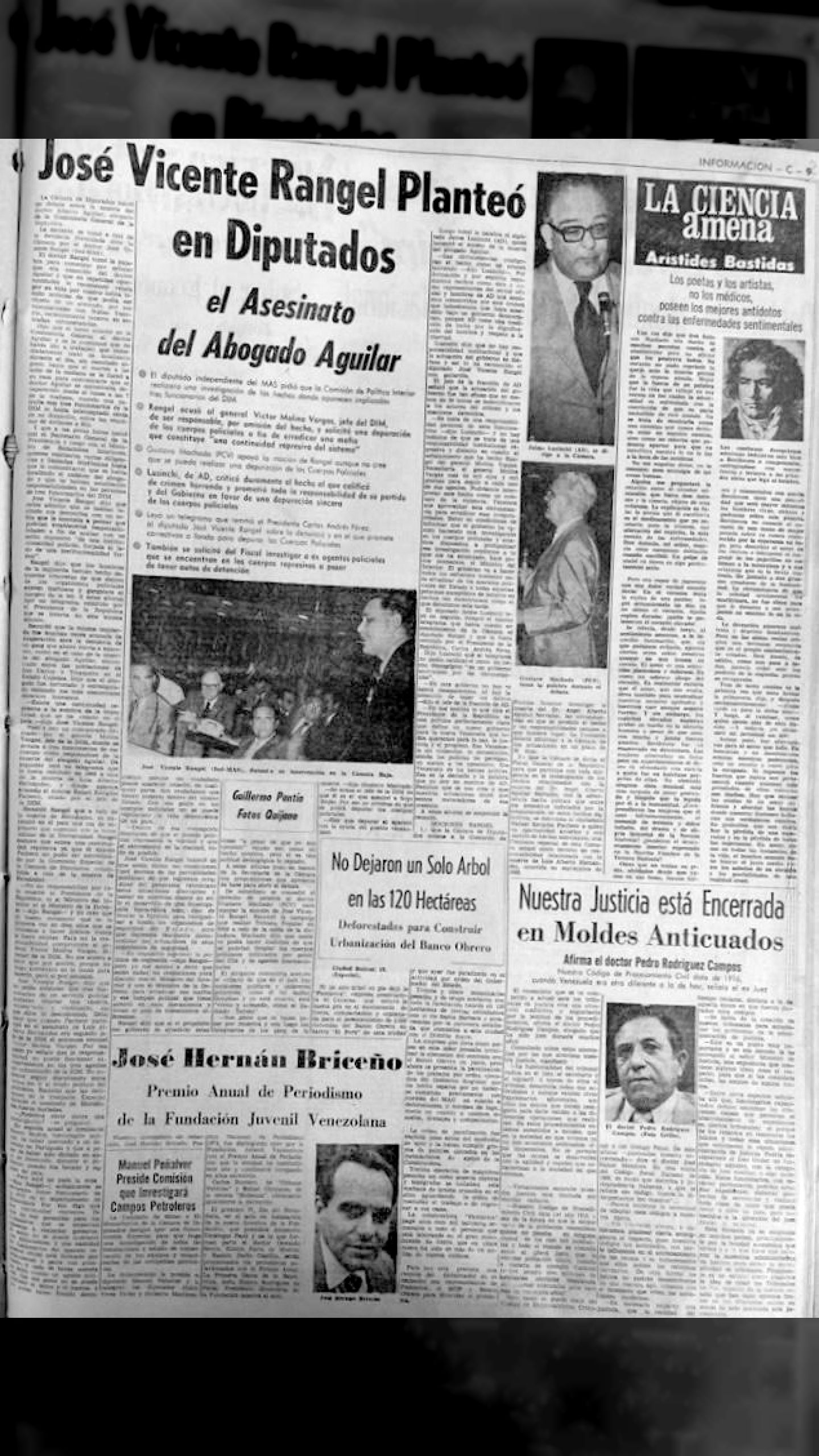 José Vicente Rangel planteó en Cámara de Diputados Asesinato del Abogado Aguilar (El Nacional, 20 de junio de 1974)
