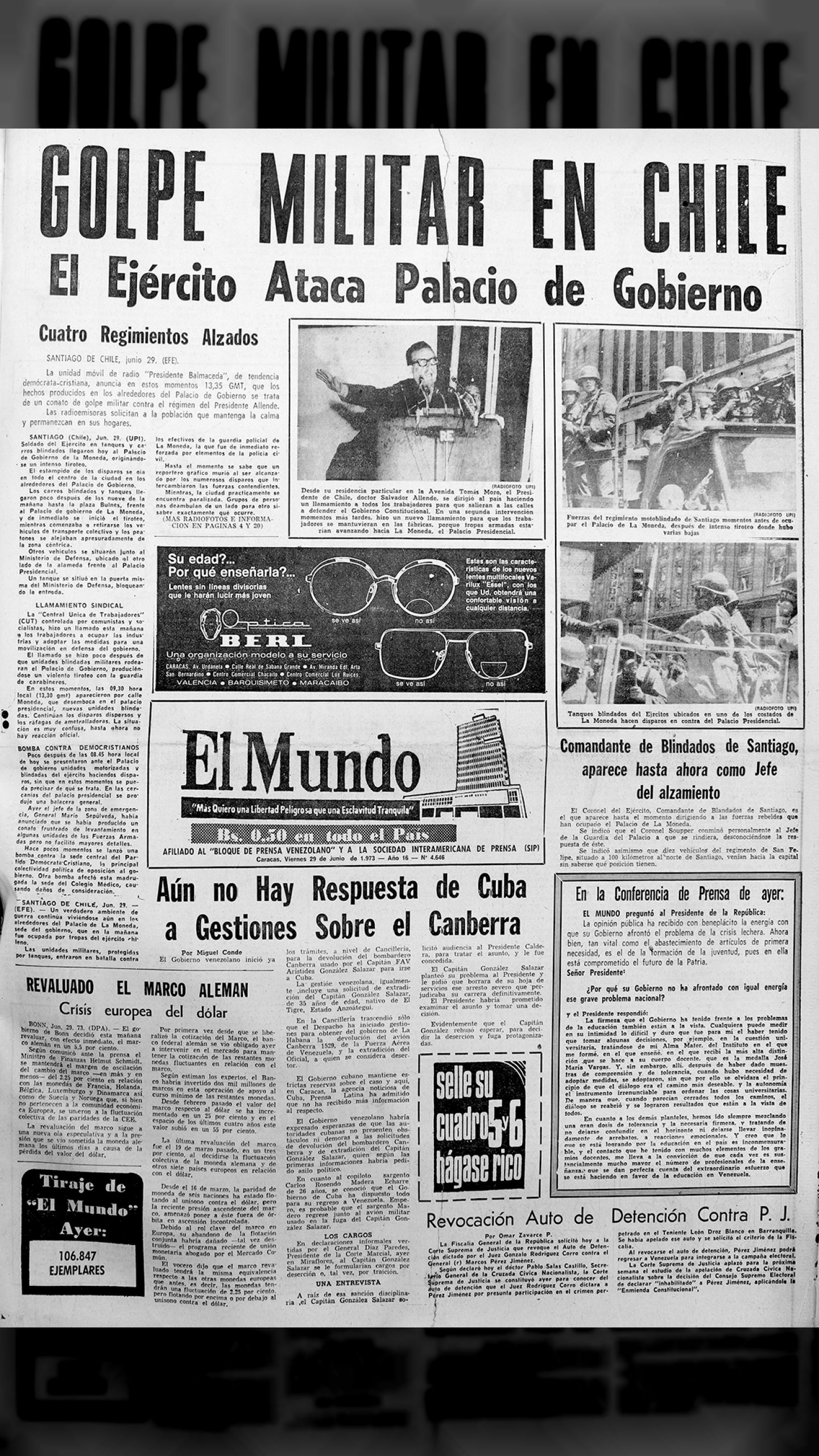 Dos golpes de estado en el Cono Sur (El Mundo, 29 de junio de 1973)