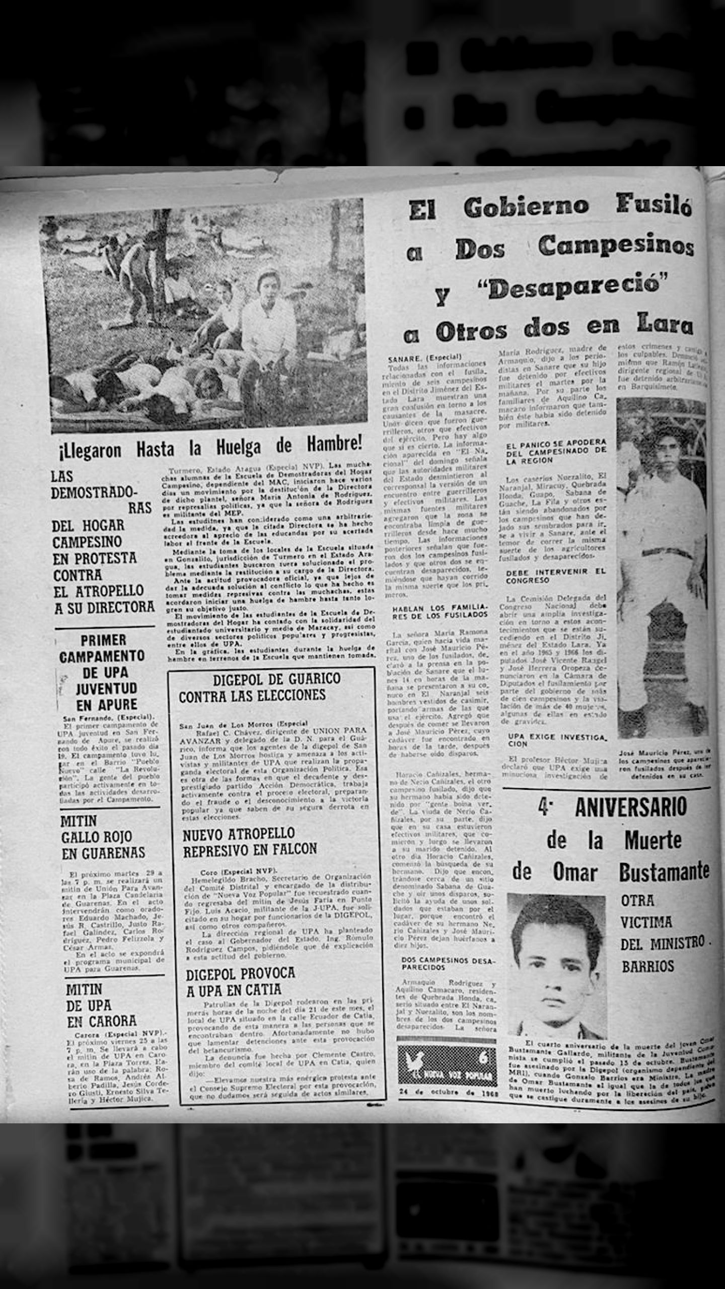 El gobierno fusiló a dos campesinos y desapareció a otros dos en Lara (Nueva Voz Popular, 08 de agosto 1968)