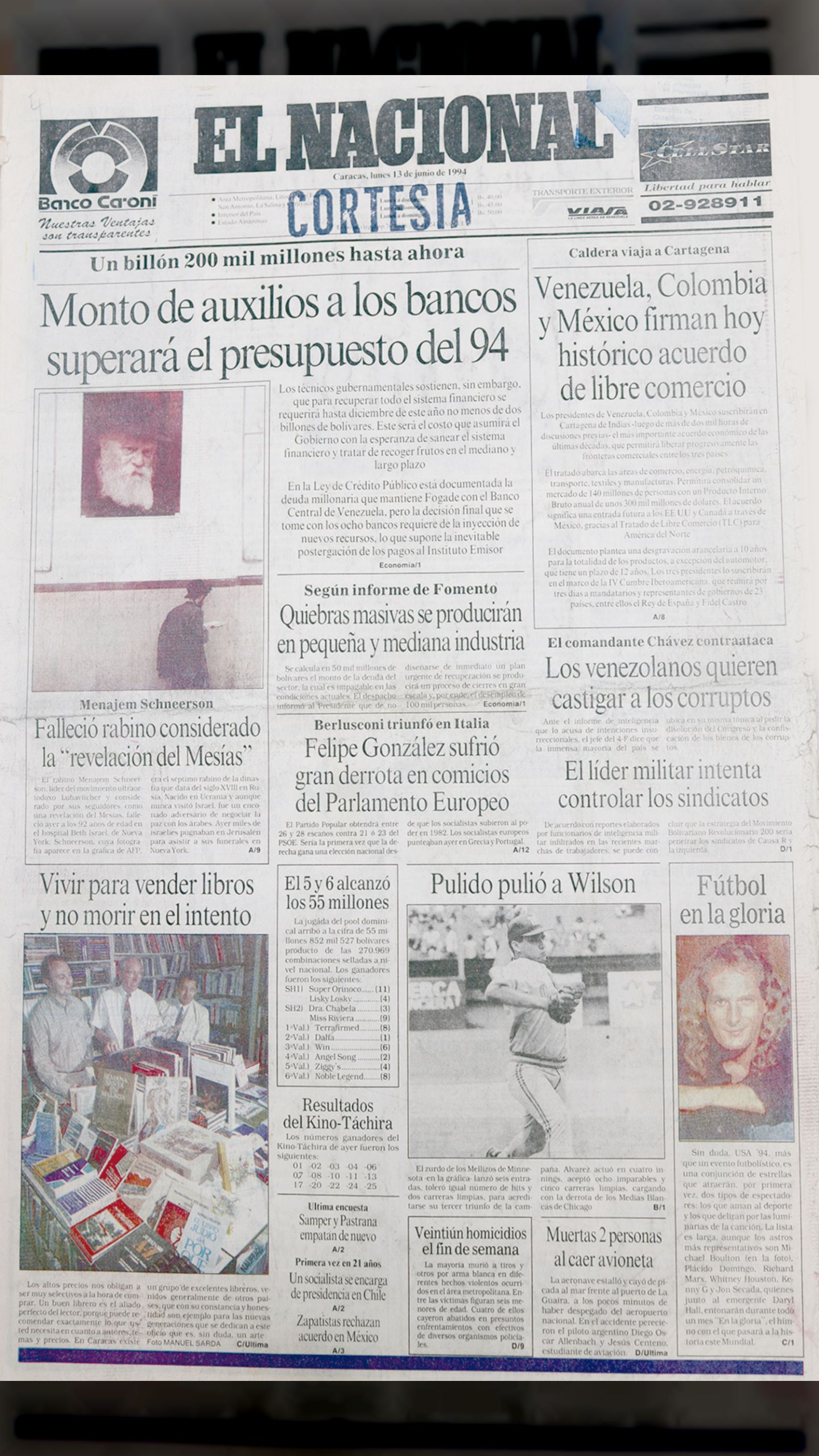 Monto de auxilios a los bancos superará presupuesto del 94 (El Nacional, 13 de junio 1994)