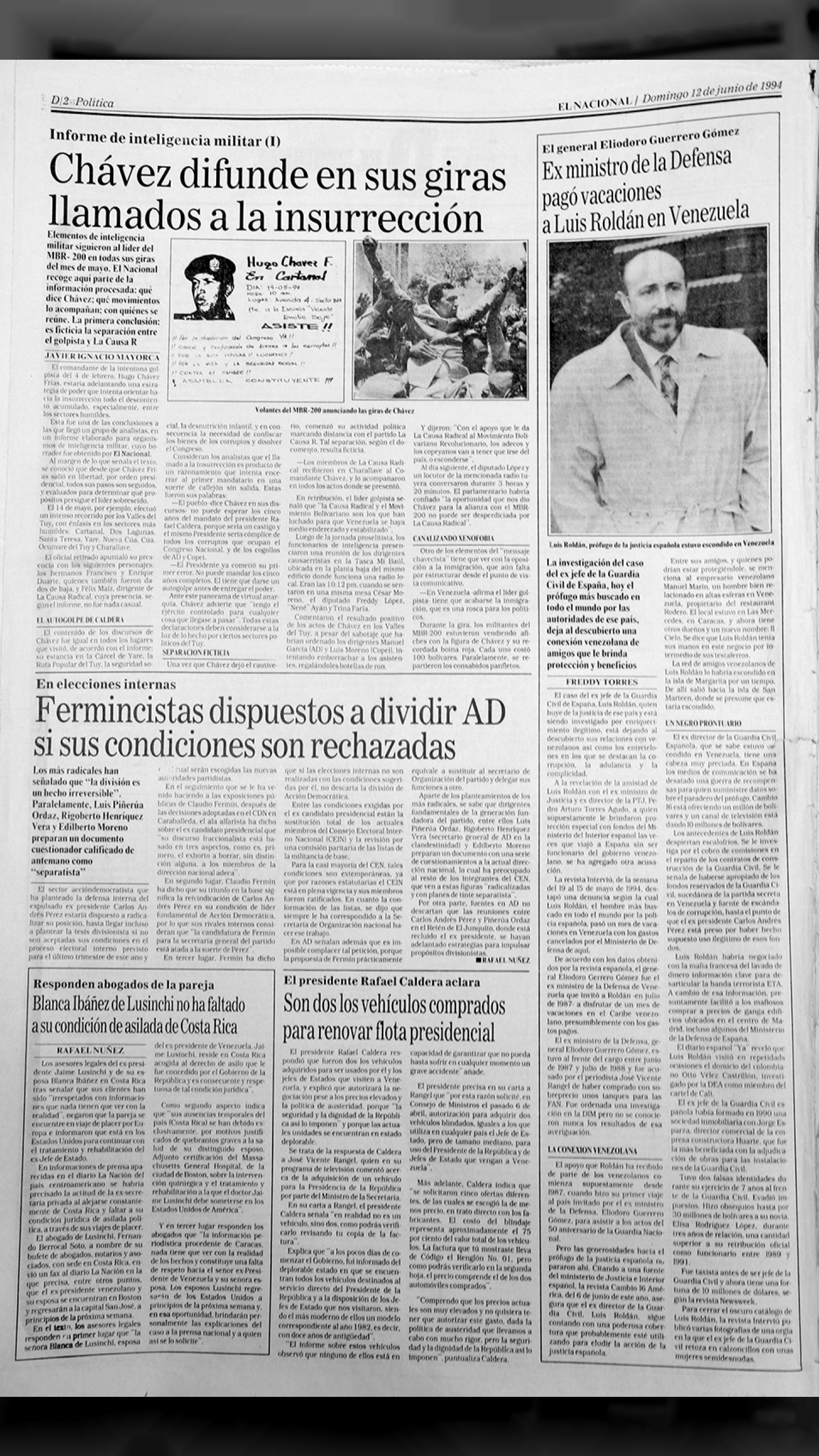 Informe de Inteligencia Militar - Chávez difunde en sus giras llamados a la insurrección (El Nacional, 12 de junio 1994)