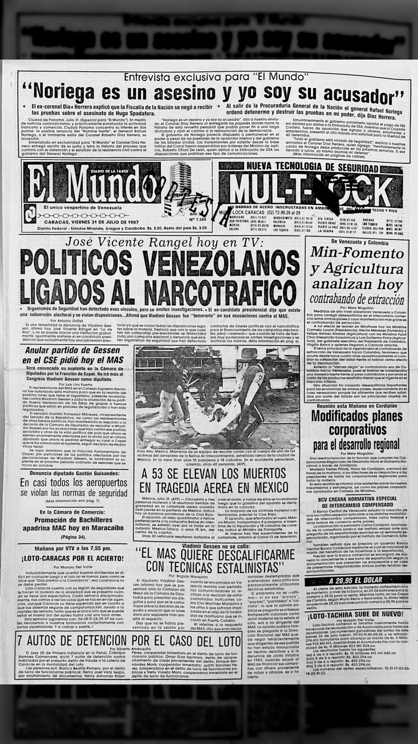 Políticos venezolanos ligados al narcotráfico (El Mundo, 31 de julio 1987)