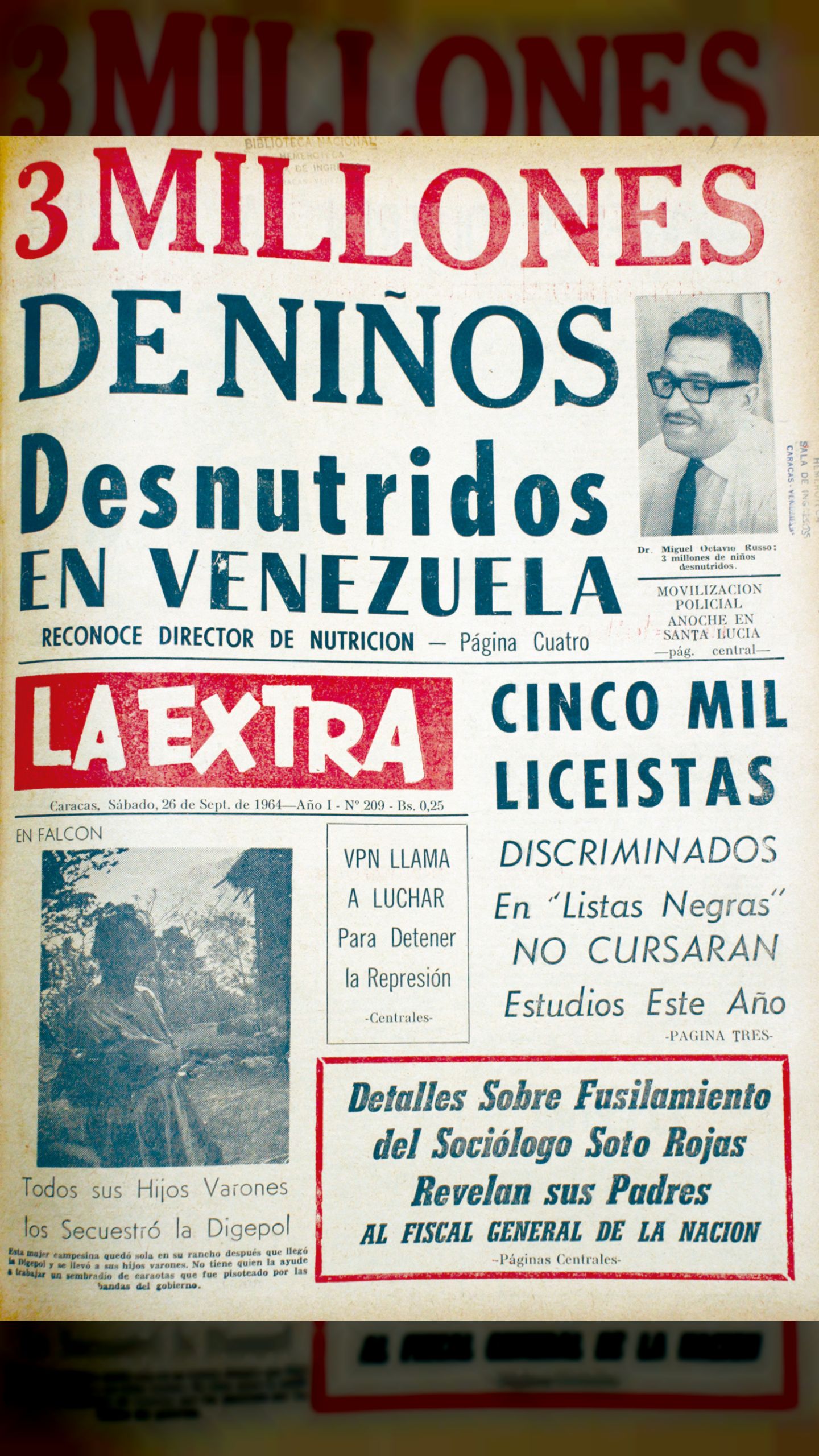 3 millones de niños desnutridos en Venezuela (La Extra, 26 de septiembre 1964)