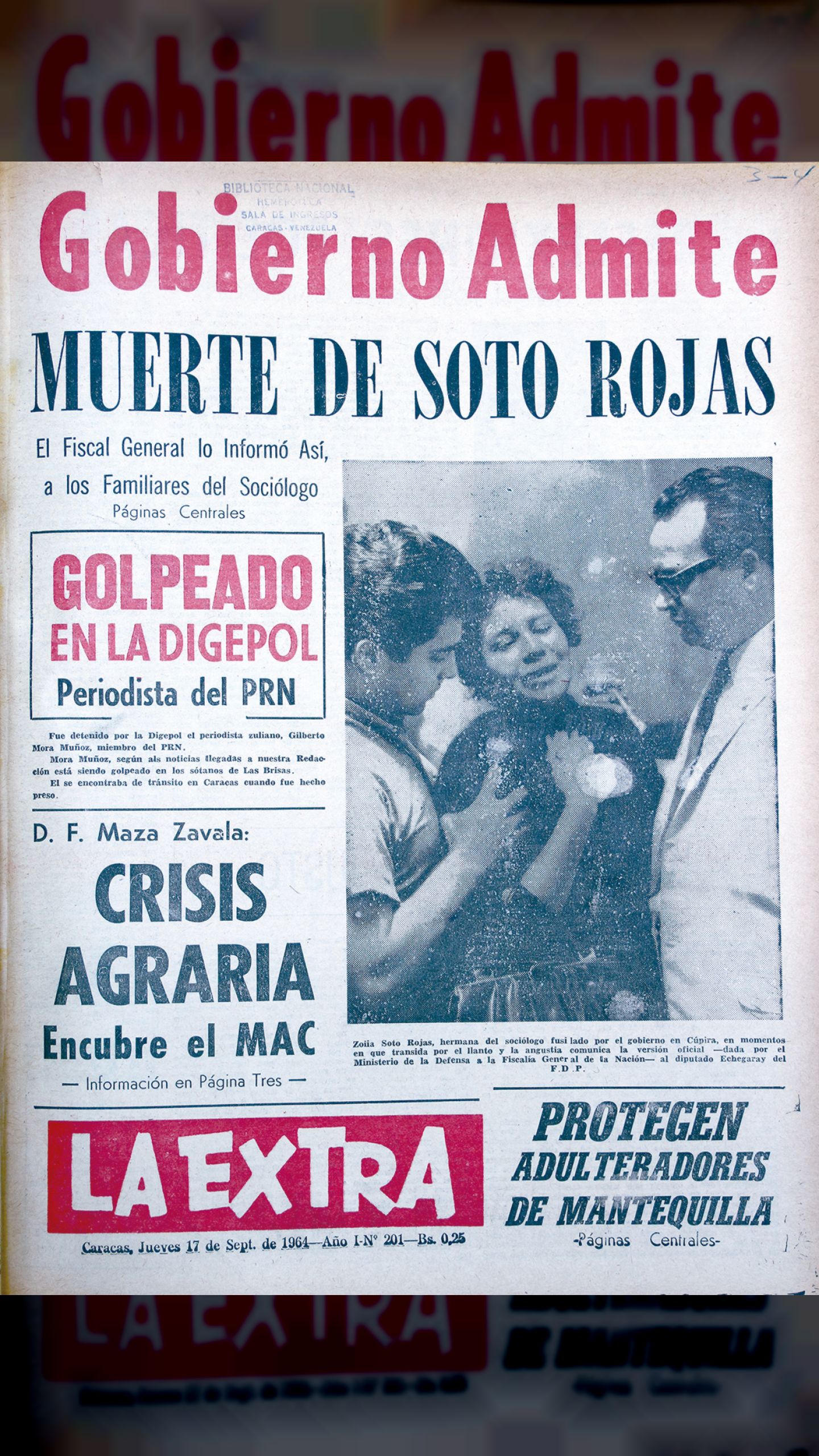 Gobierno admite muerte de Soto Rojas (La Extra, 17 de septiembre de 1964)