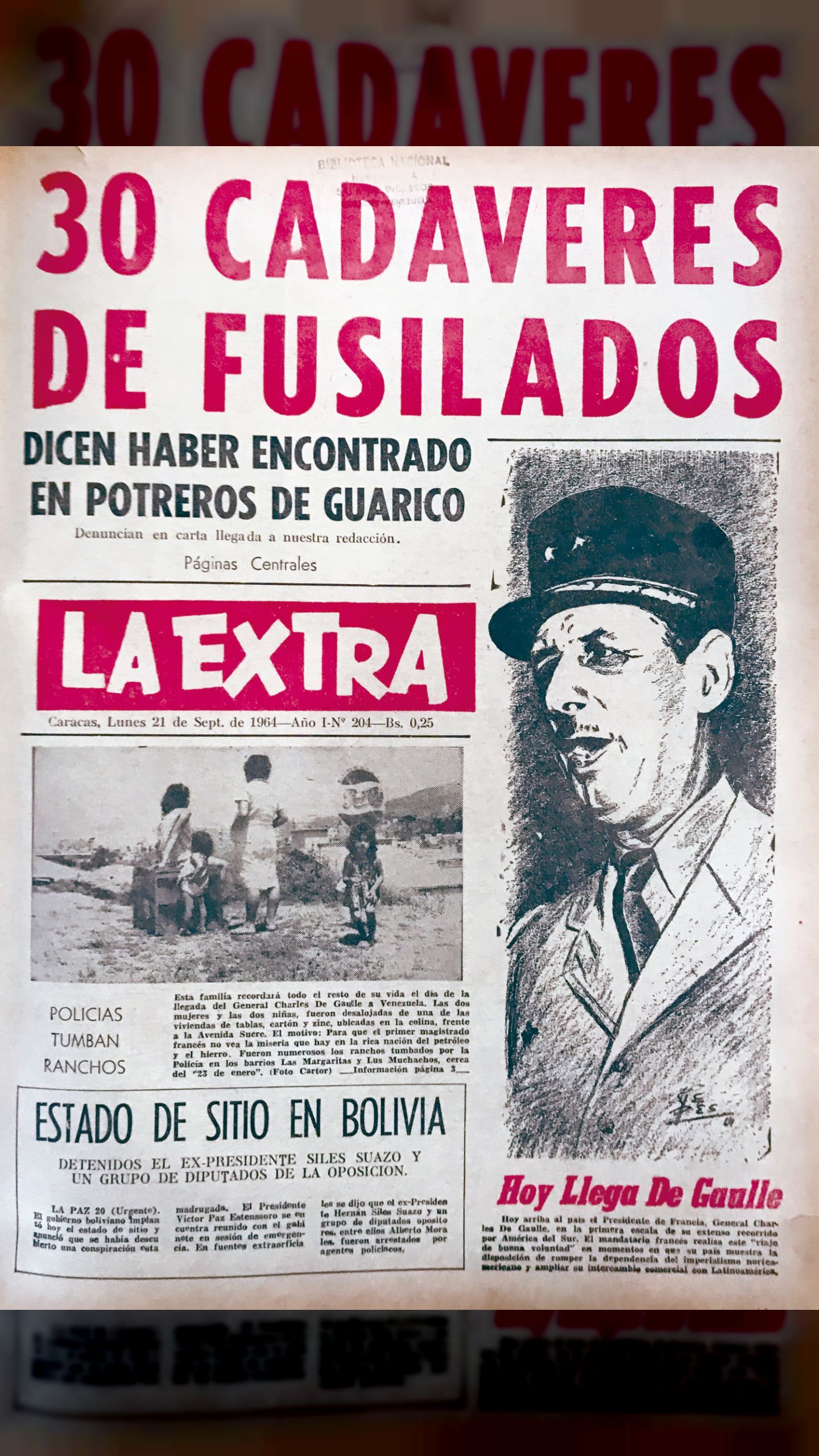 30 cadáveres de fusilados dicen haber encontrado en Guárico (La Extra, 21 de septiembre 1964)