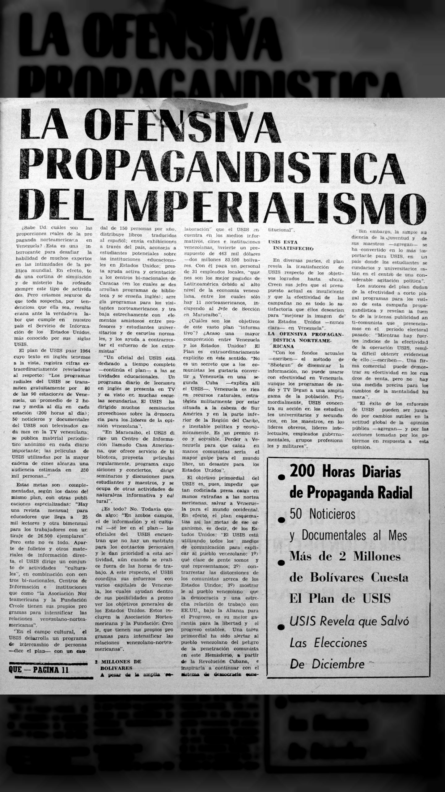 Ofensiva propagandística del imperialismo contra Venezuela (QUÉ pasa en Venezuela, 24 de junio de 1966)