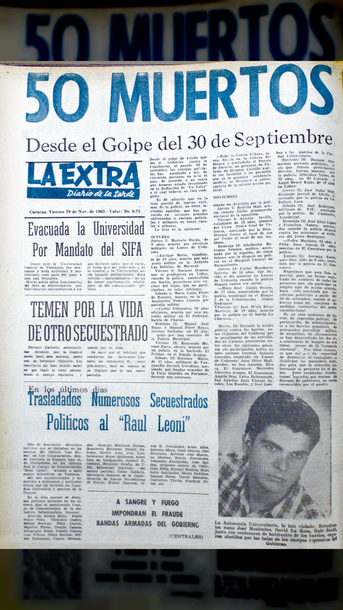 50 muertos Desde el Golpe del 30 de septiembre (La Extra, 23 de noviembre 1963)