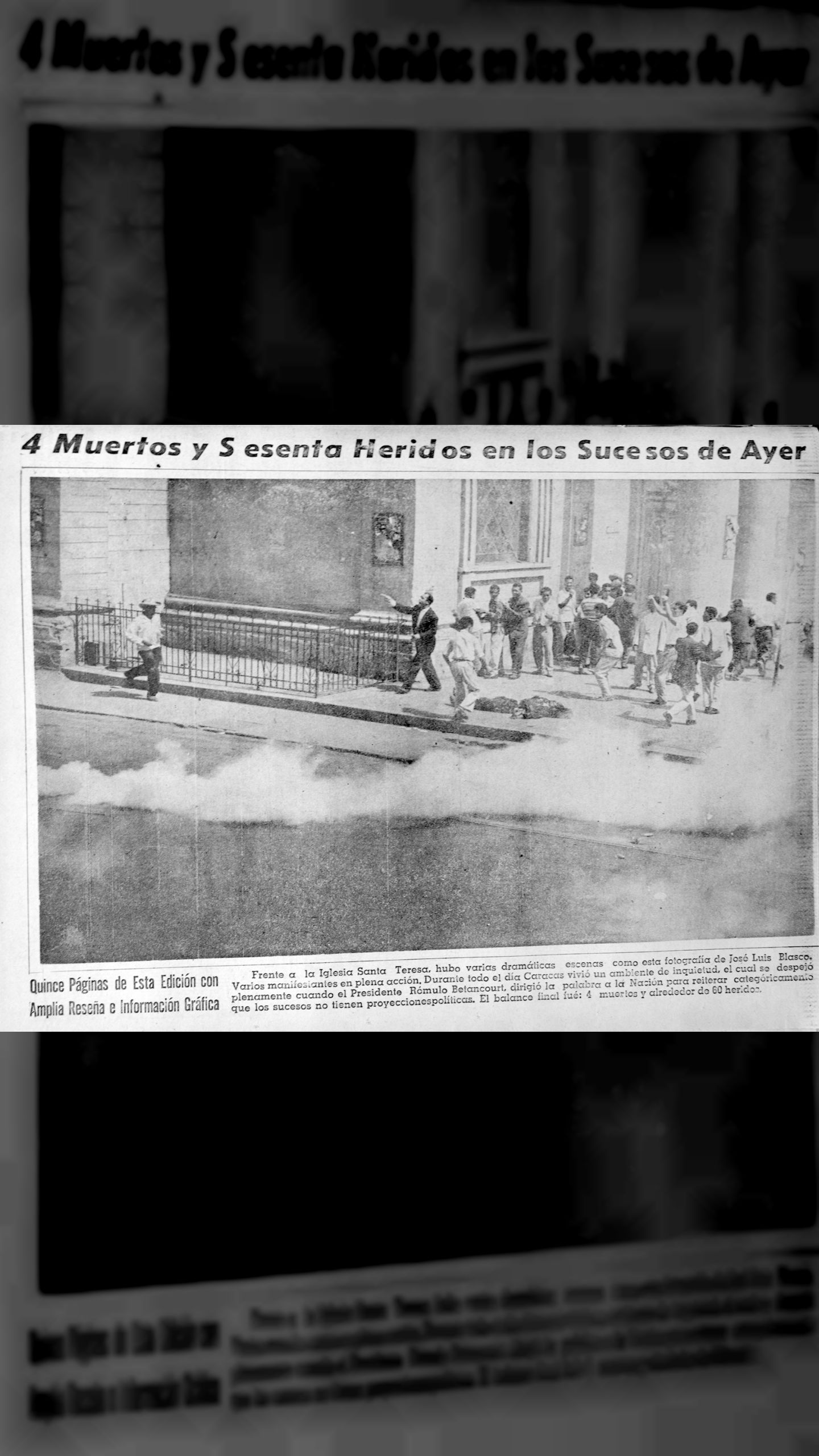 4 muertos y sesenta heridos en los sucesos de ayer (Últimas Noticias, 05 de agosto 1960)