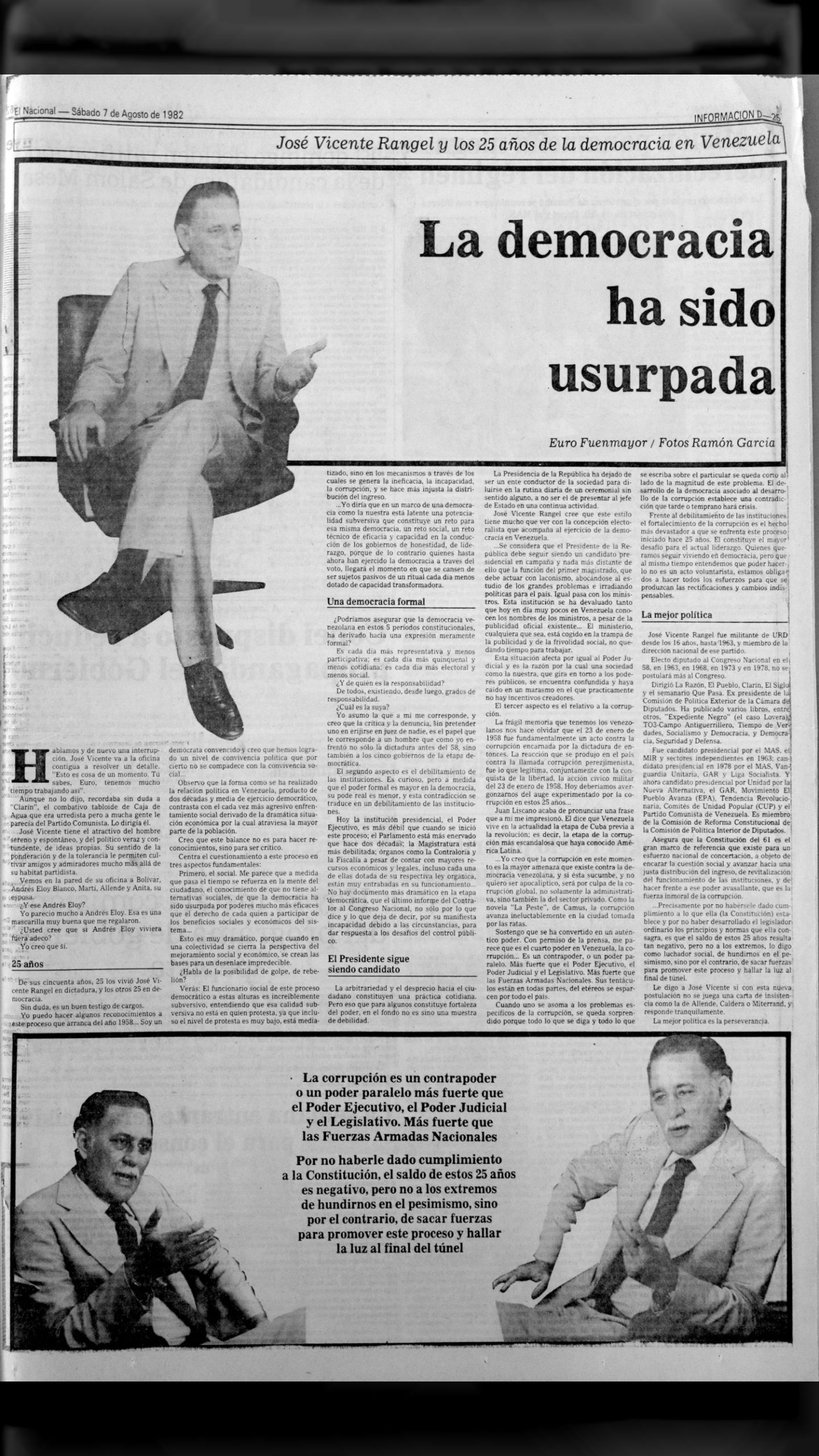 La democracia ha sido usurpada (El Nacional, 7 de agosto 1982)