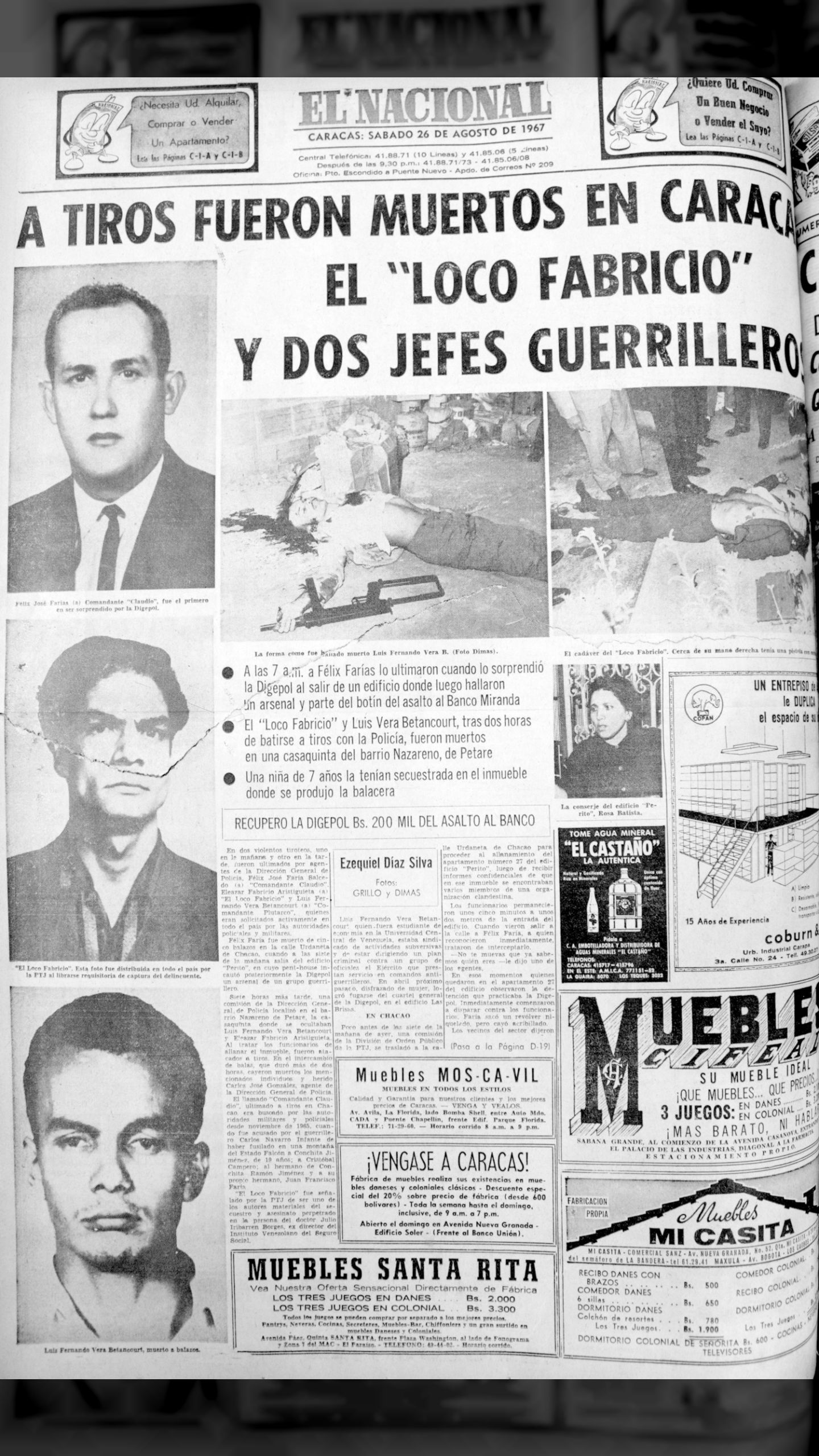 La Digepol perpetra dos masacres en Caracas (El Nacional, 27 de agosto 1967)