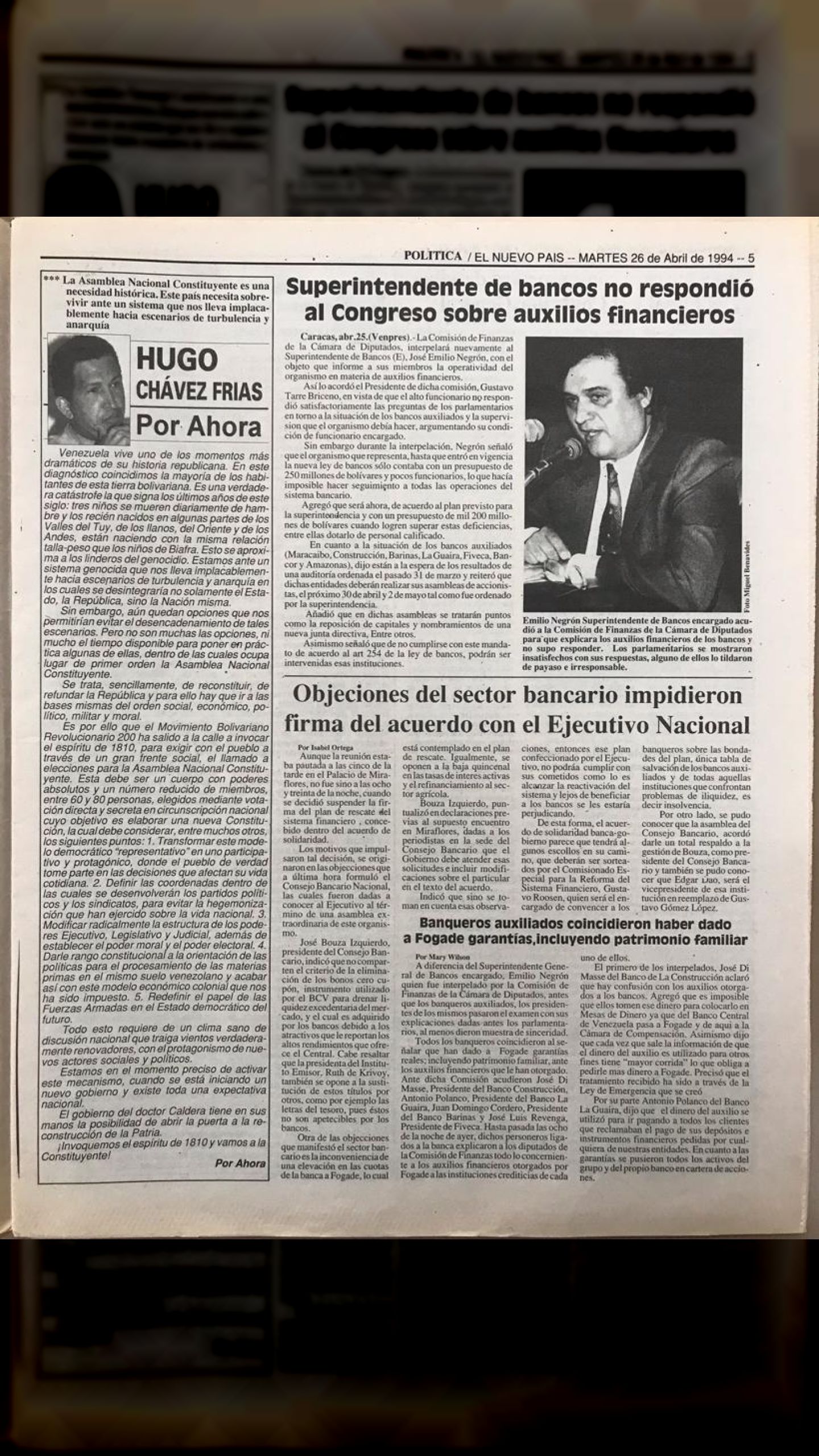 Chávez escritor (El Nuevo País, 26 de abril 1994)