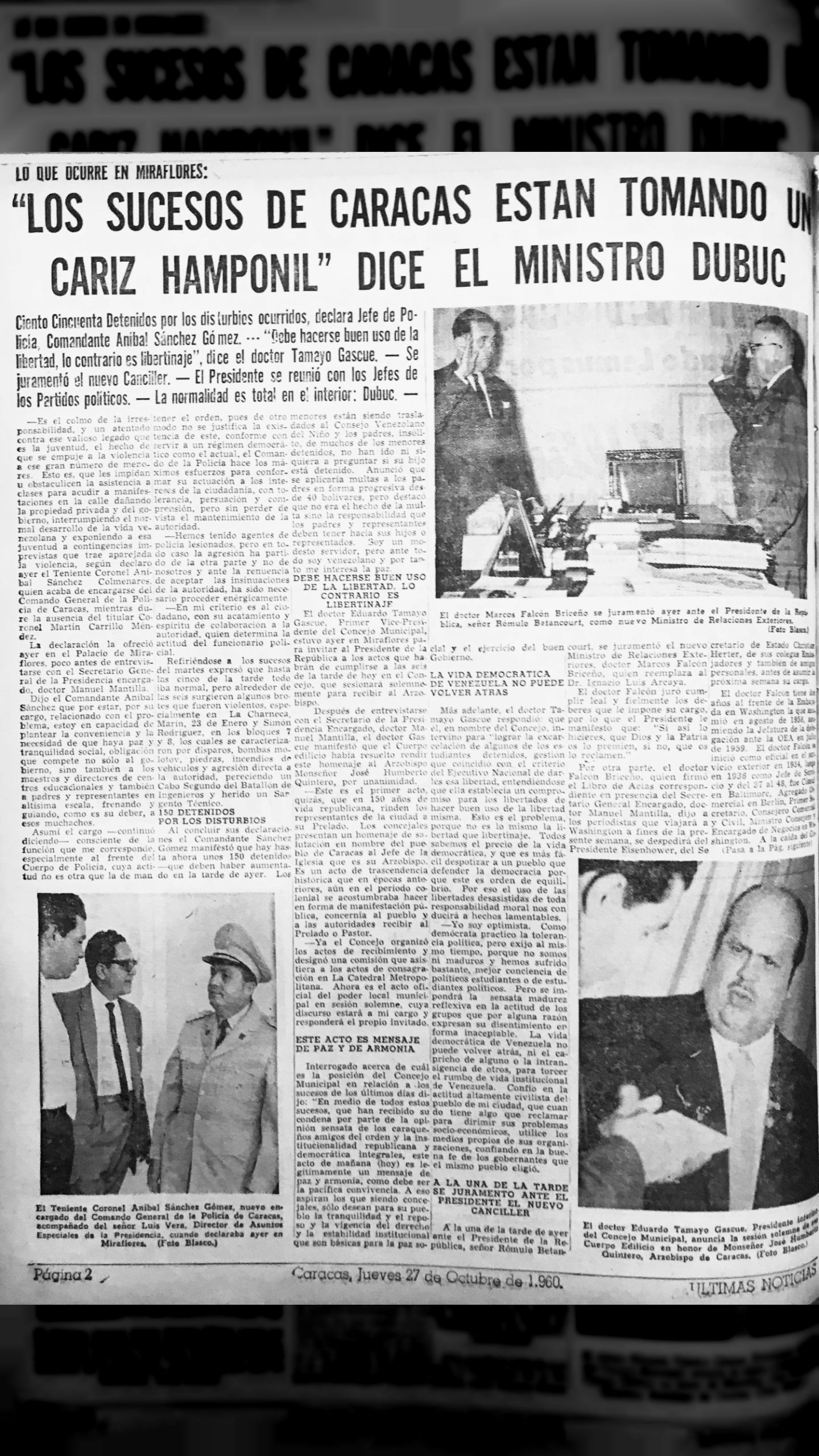 Los sucesos de Caracas están tomando un cariz hamponil (Últimas Noticias, 27 de octubre 1960)