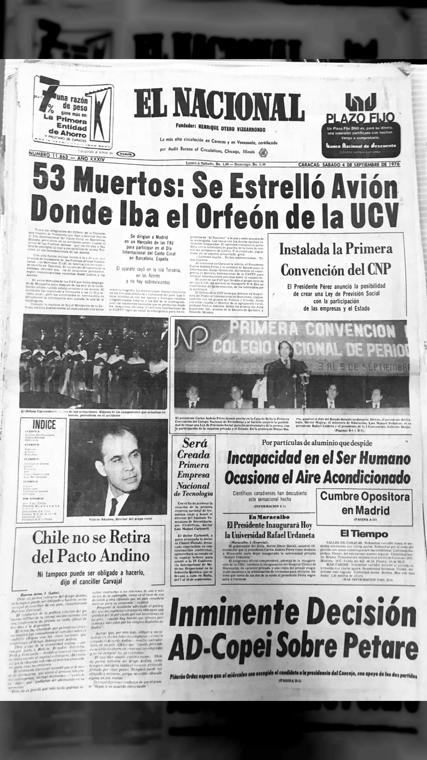 53 Muertos: Se Estrelló Avión Donde Iba el Orfeón Universitario de la UCV (El Nacional, 04 de septiembre 1976)