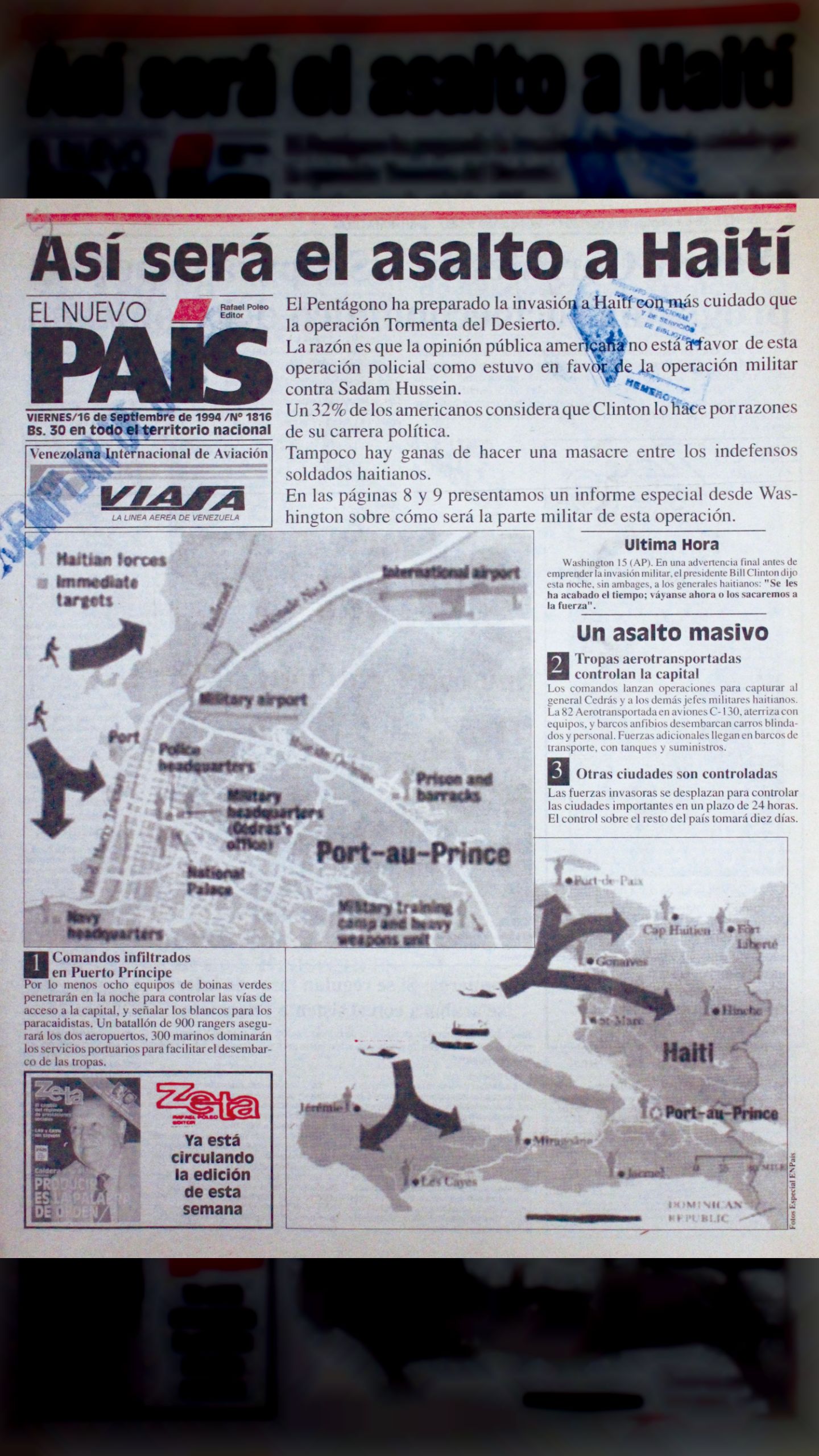 Así será el asalto a Haití (El Nuevo País, 16 de septiembre 1994)