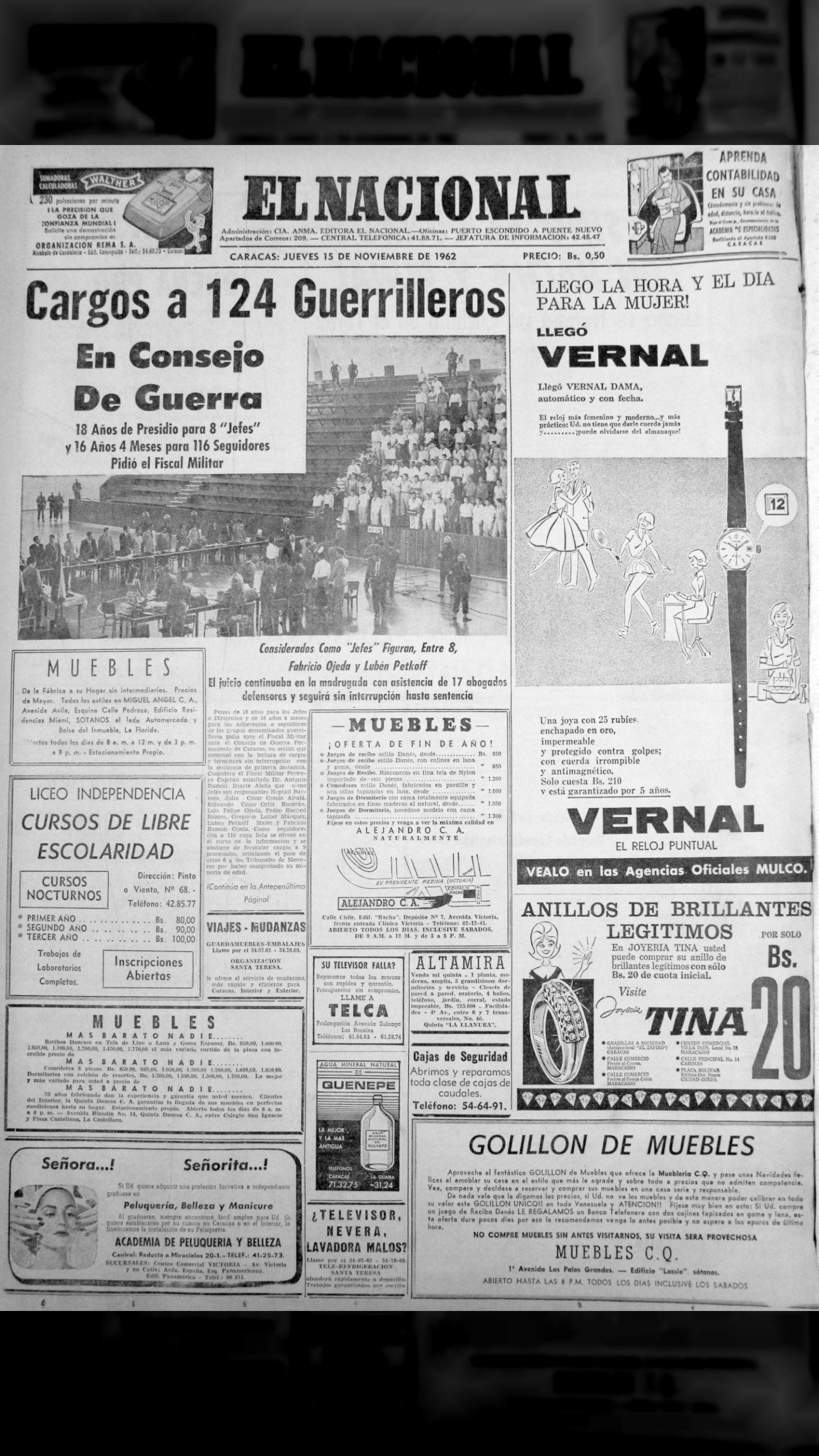 Gran Consejo de Guerra "yo no cargo preso amarrado" (El Nacional, 15 de noviembre 1962)