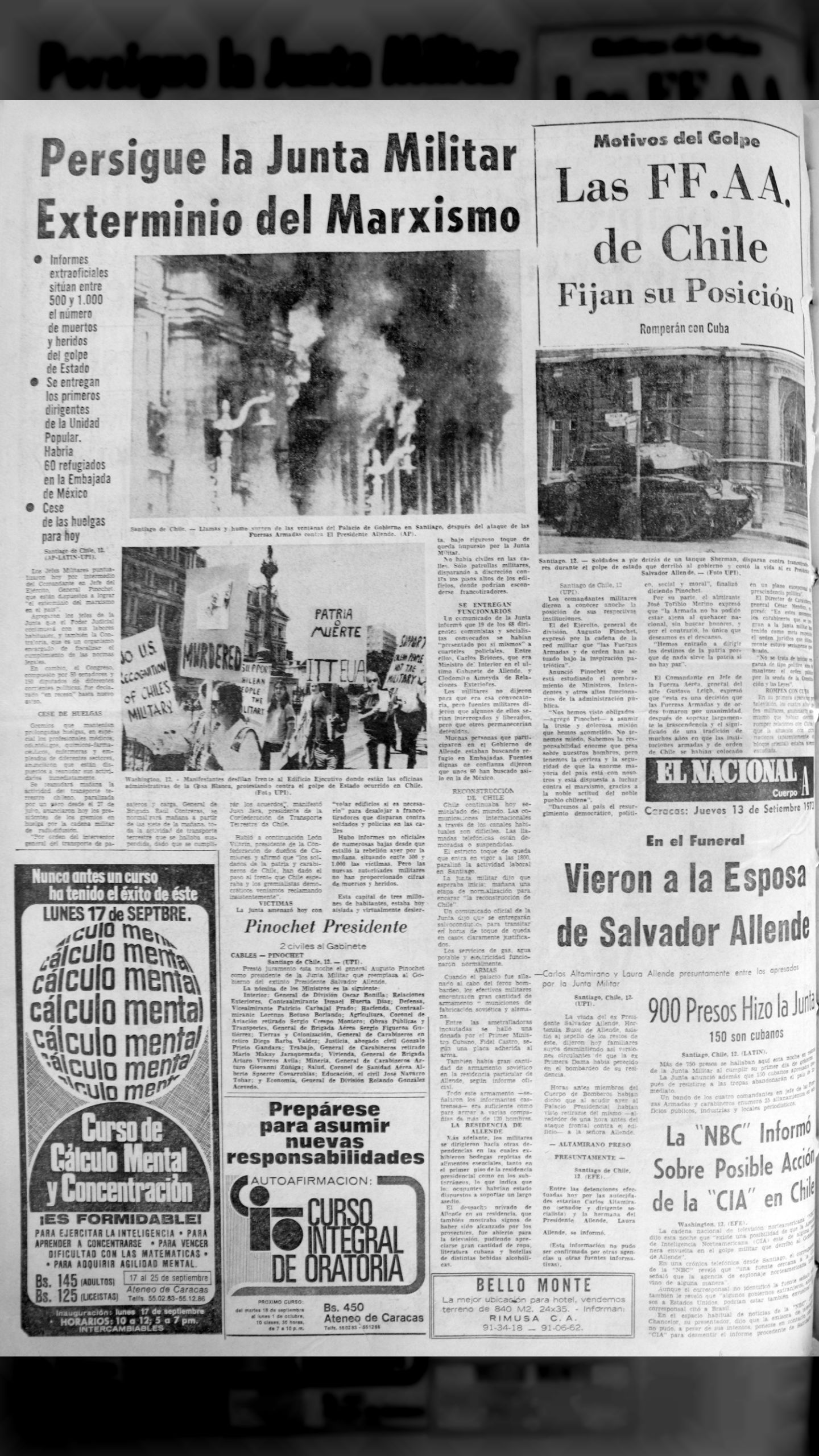 Persigue la junta militar exterminio del marxismo (El Nacional, 13 de septiembre 1973)