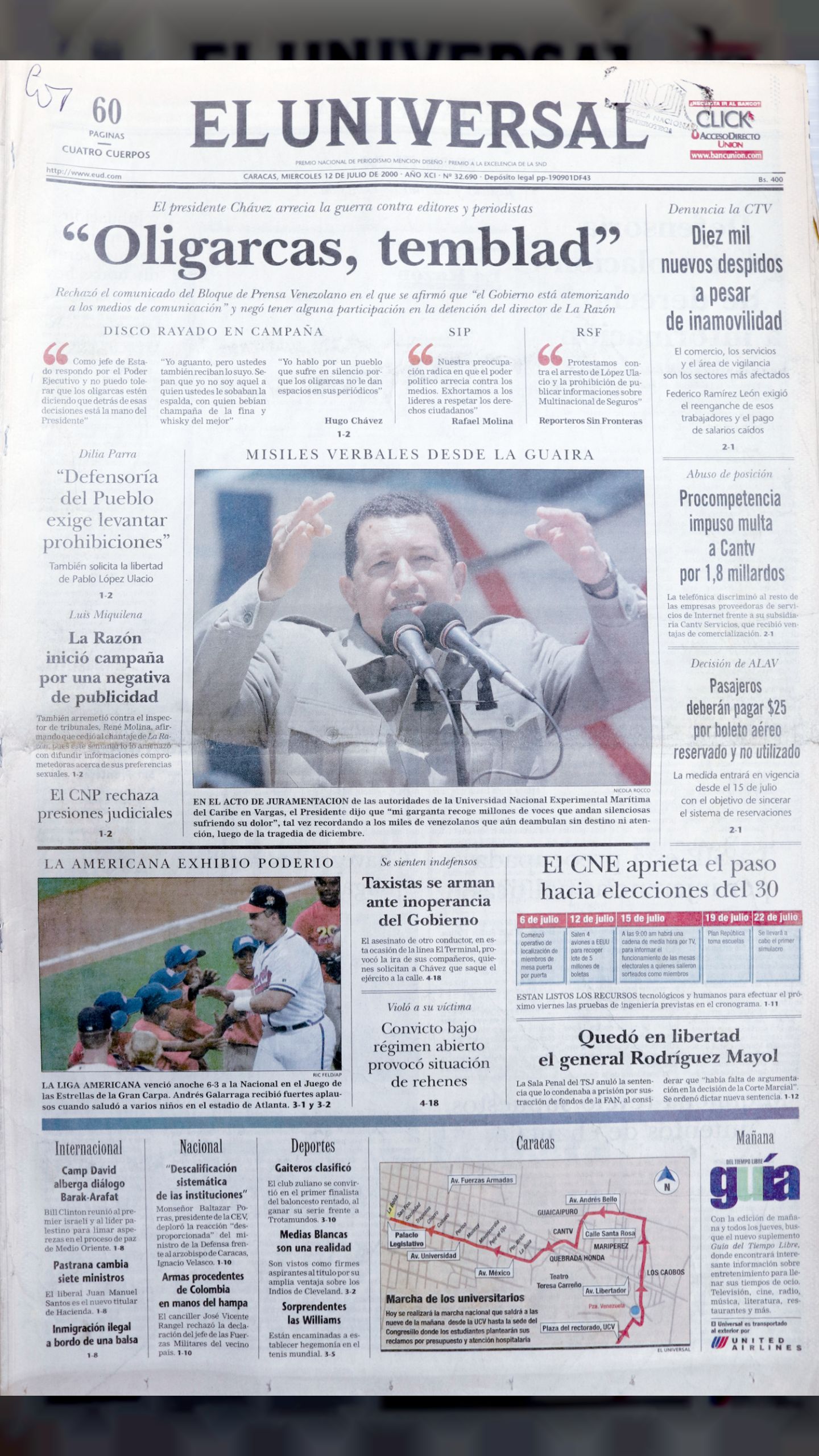 "Oligarcas Temblad" (El Universal, 12 de julio 2000)