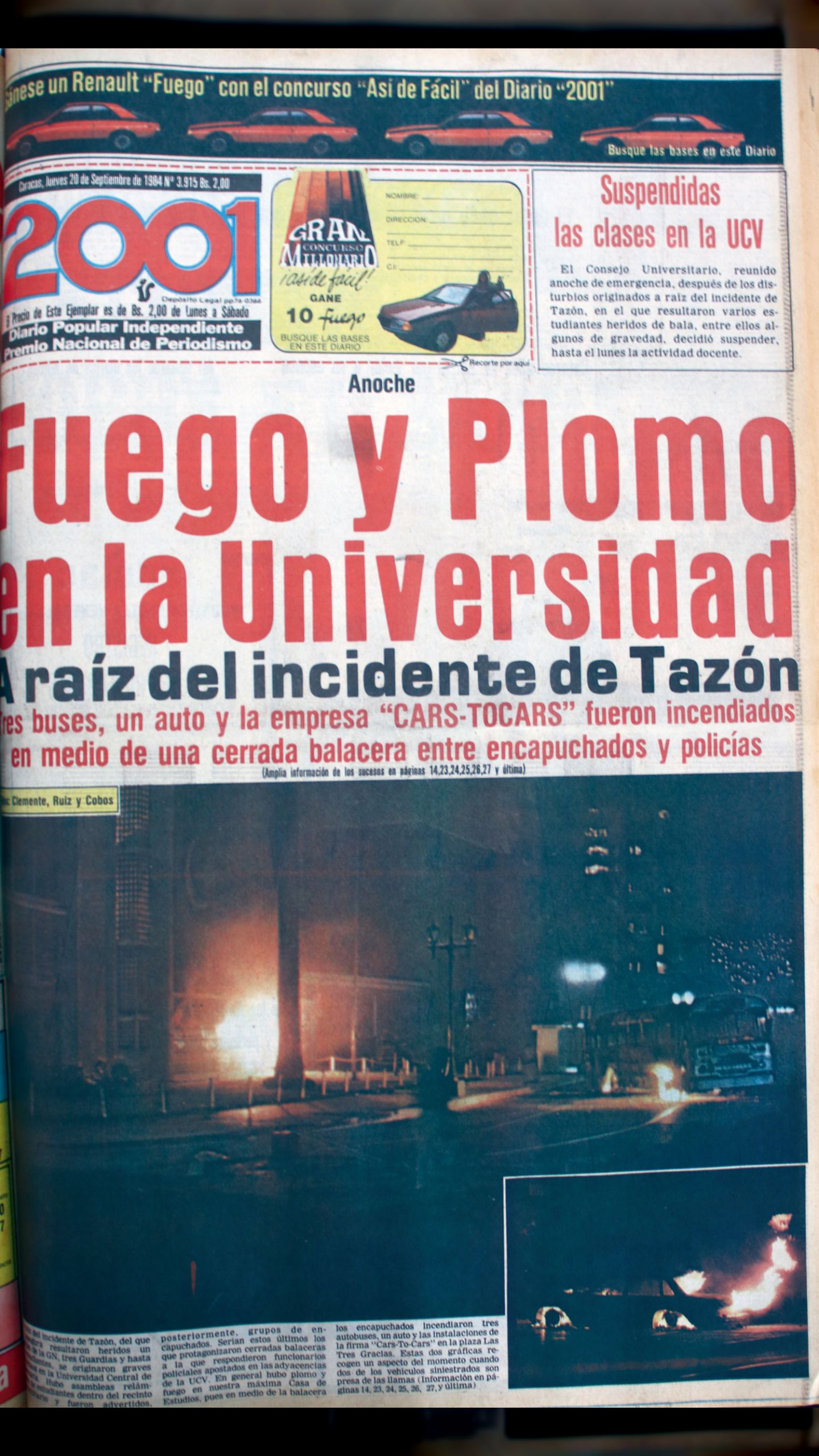 Fuego y plomo en la universidad. A raíz del incidente de Tazón (2001, 20 de septiembre 1984)