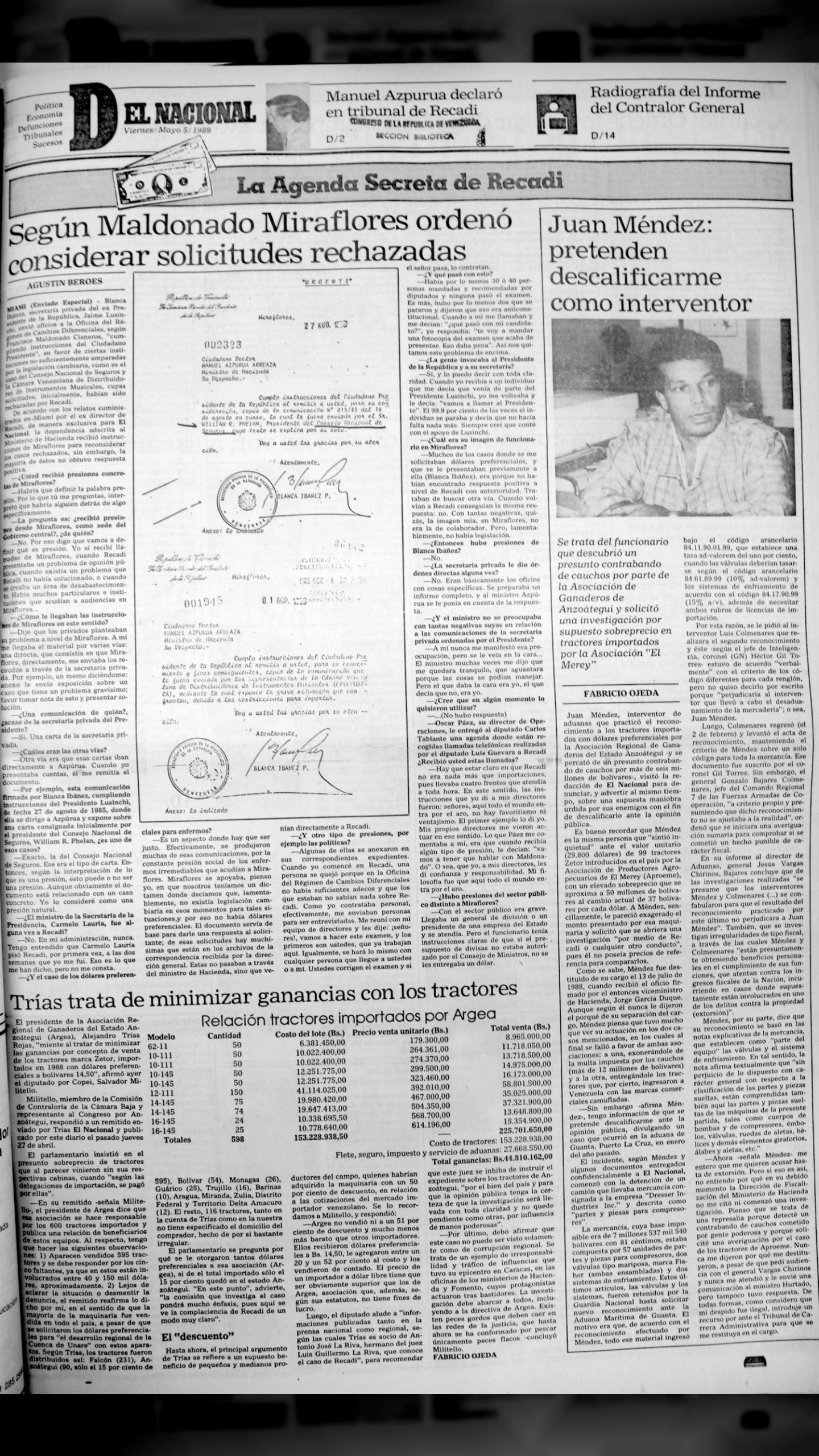 La agenda secreta de Recadi (El Nacional, 05 de mayo 1989)