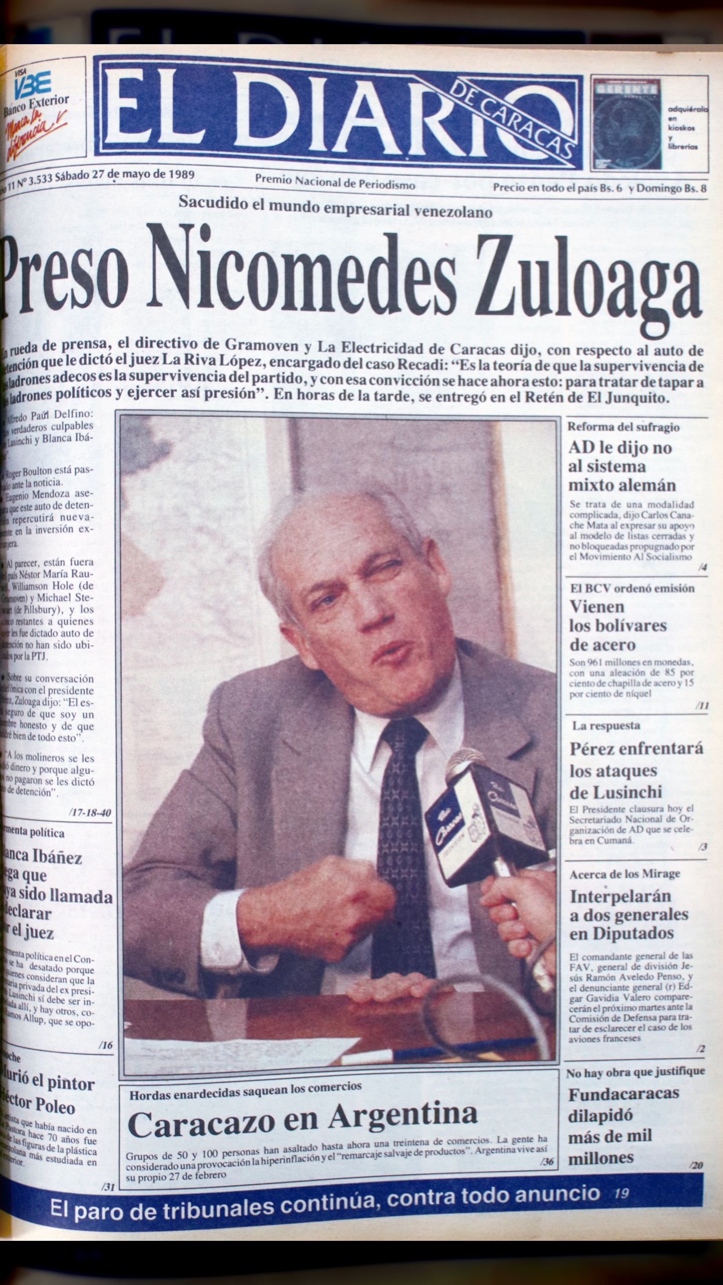 Preso Nicomedes Zuloaga (Diario de Caracas, 27 de mayo 1989)