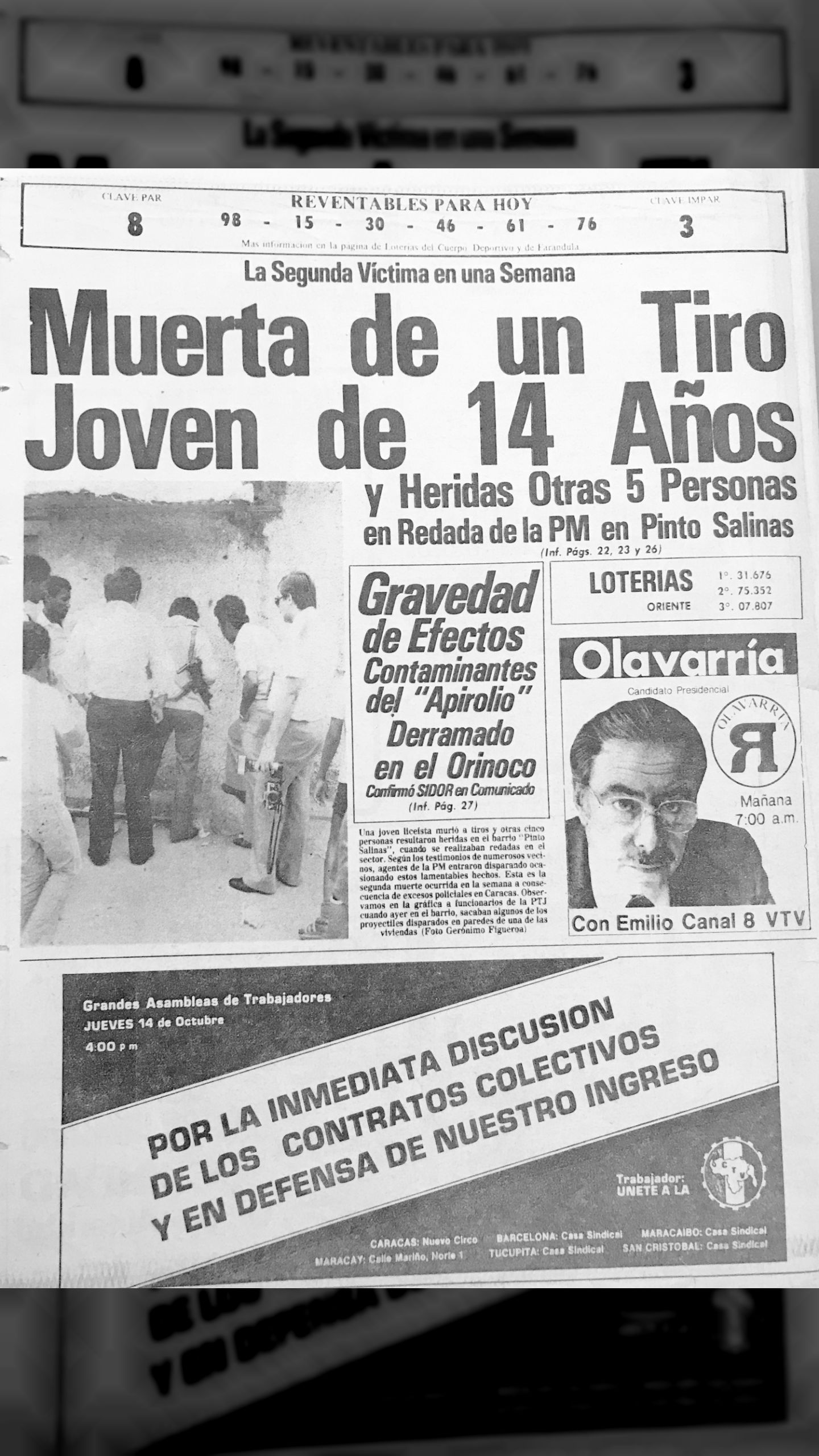 Muerta de un Tiro Joven de 14 años en Redada de la Policía Metropolitana (Últimas Noticas, 11 de octubre 1982)