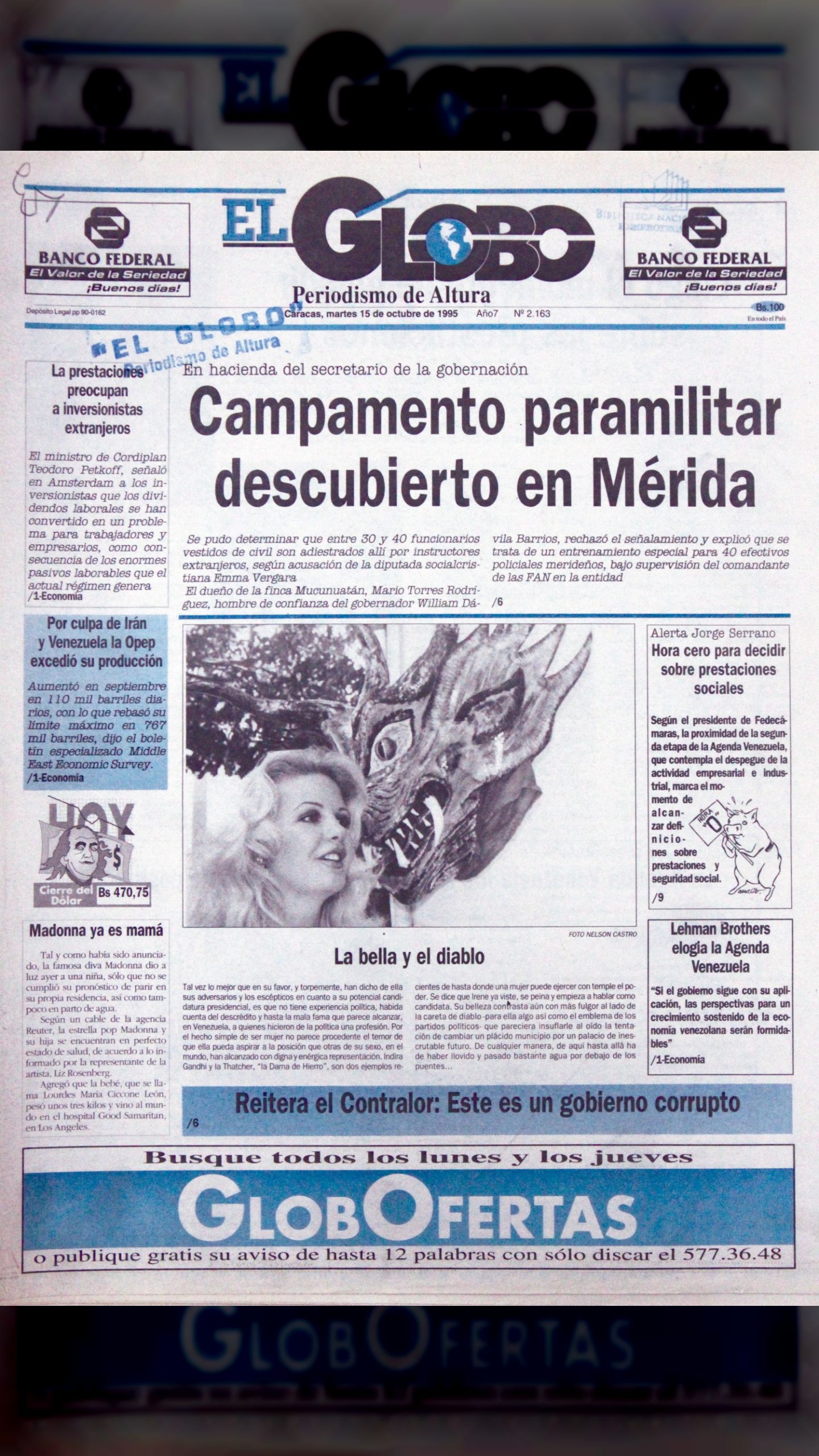 Campamento paramilitar descubierto en Mérida (El Globo, 15 de octubre 1995)