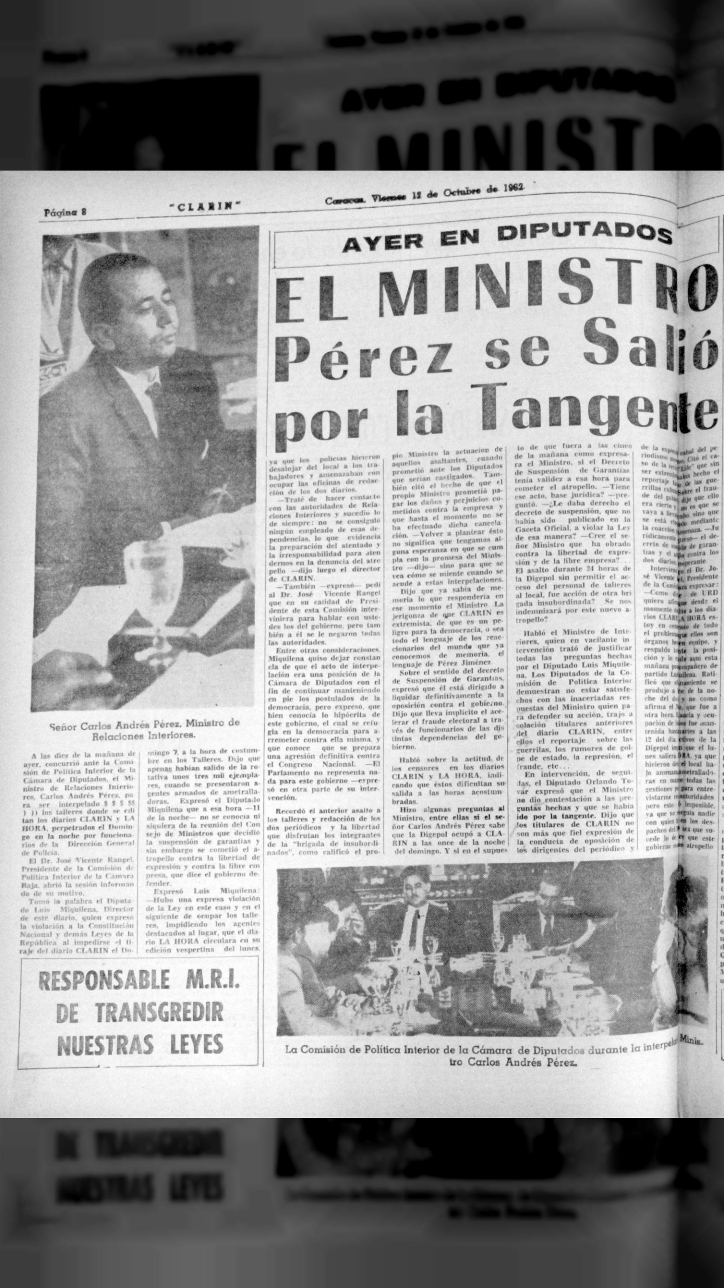 El Ministro del Interior es interpelado (Clarín, 12 y 20 de octubre 1962)