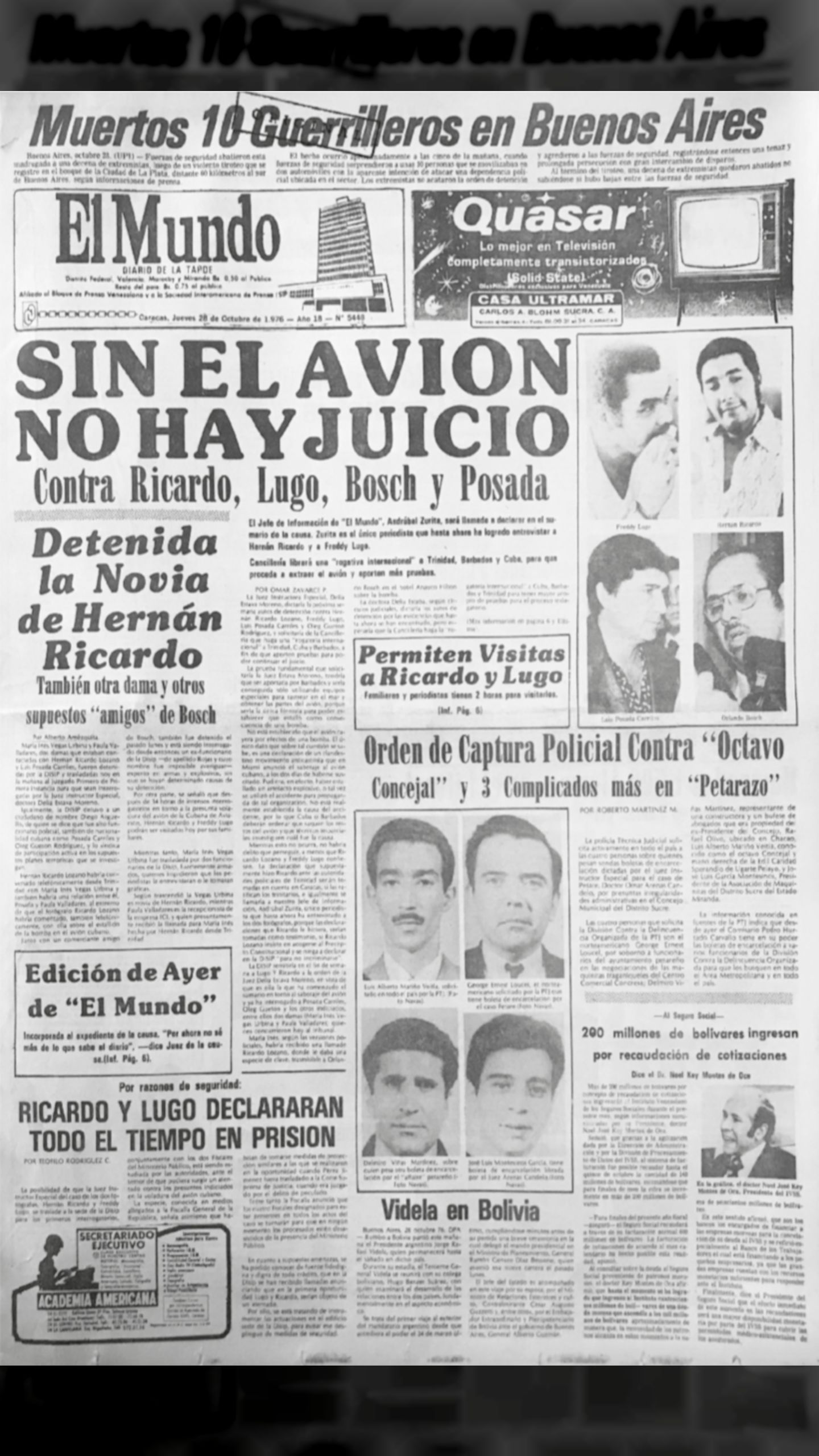 Ricardo y Lugo saldrán libres - Trinidad no aportó suficientes pruebas (El Mundo, 27 de octubre 1976)