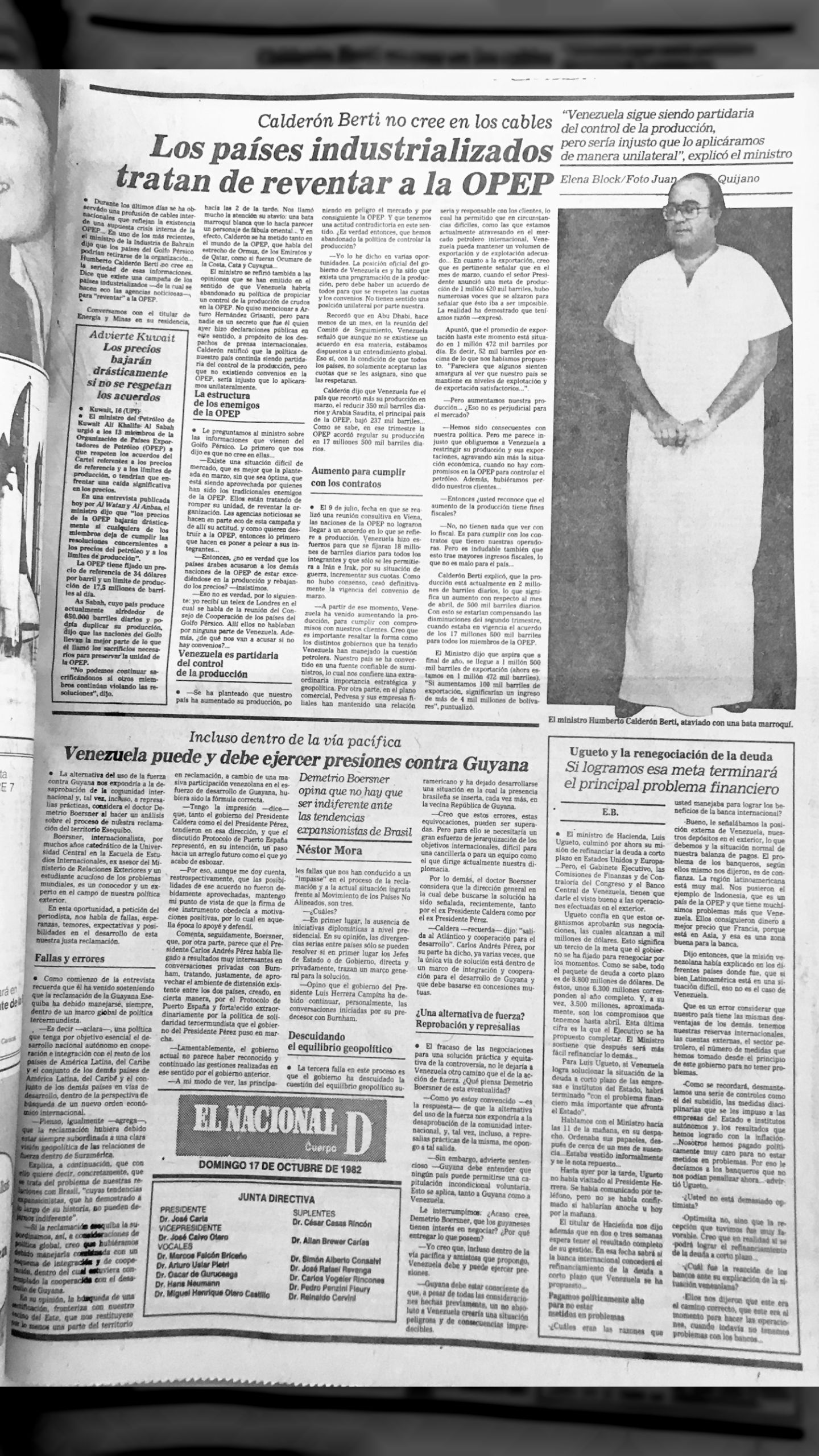 Humberto Calderón Berti recibe a la prensa en atuendo marroquí (El Nacional, 17 de octubre 1982)