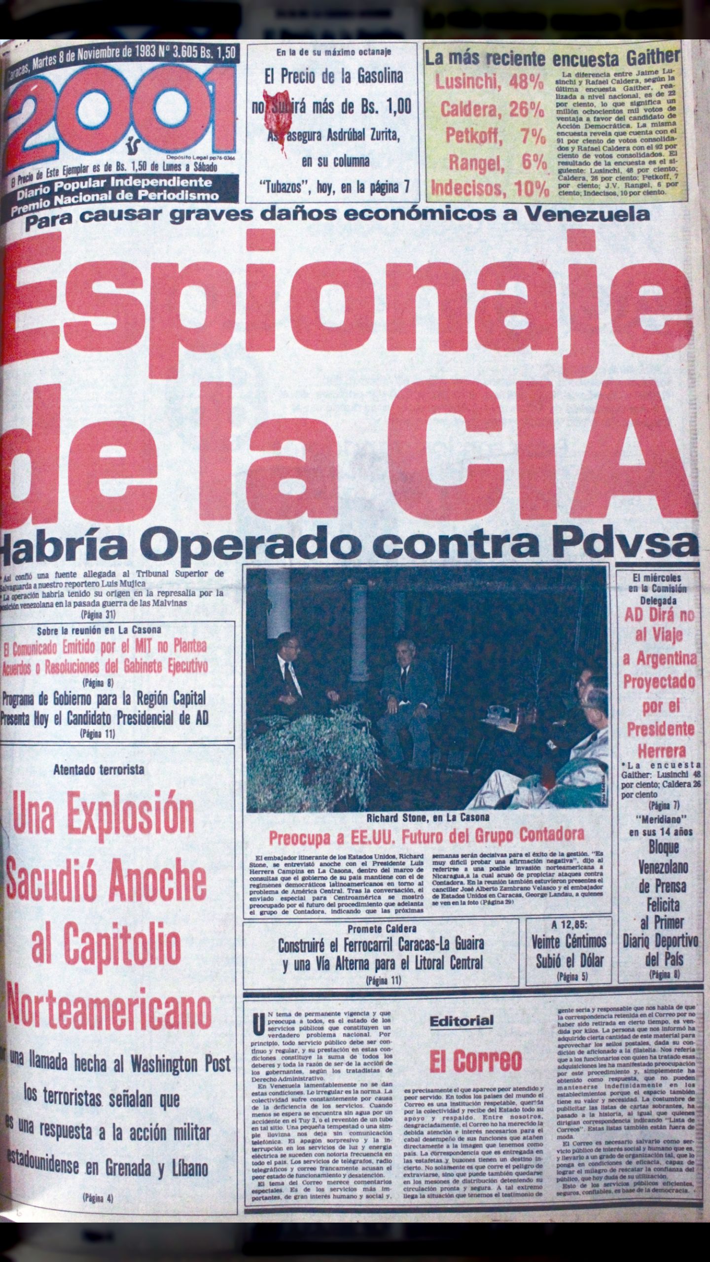 Espionaje de la CIA habría operado contra PDVSA para causar graves daños económicos (2001, 18 de noviembre de 1983 Nº 3.605)