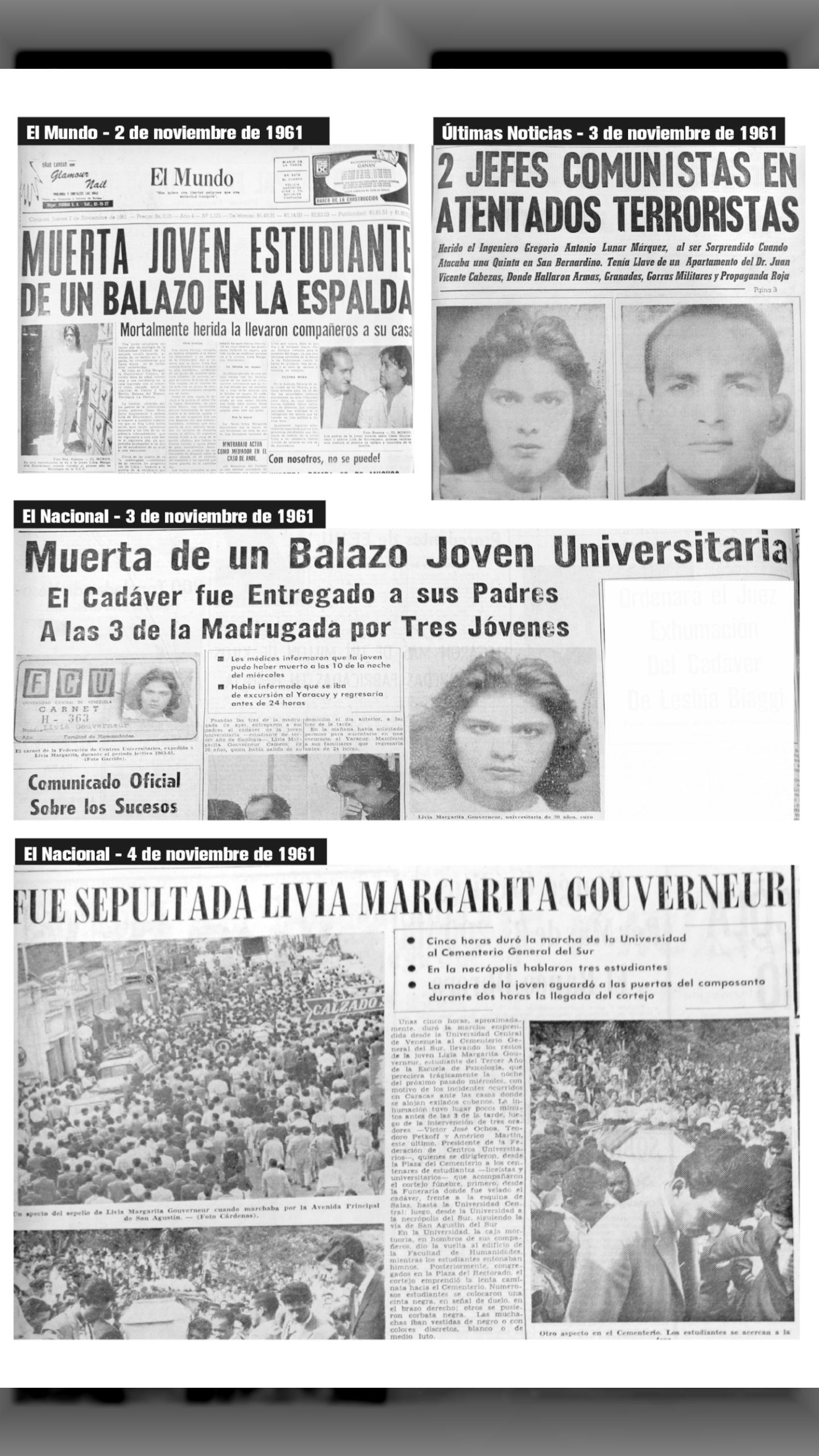 Asesinato de Livia Margarita Gouverneur Camero "La Virgen Roja" (cartelera de prensa de hace 61 años)