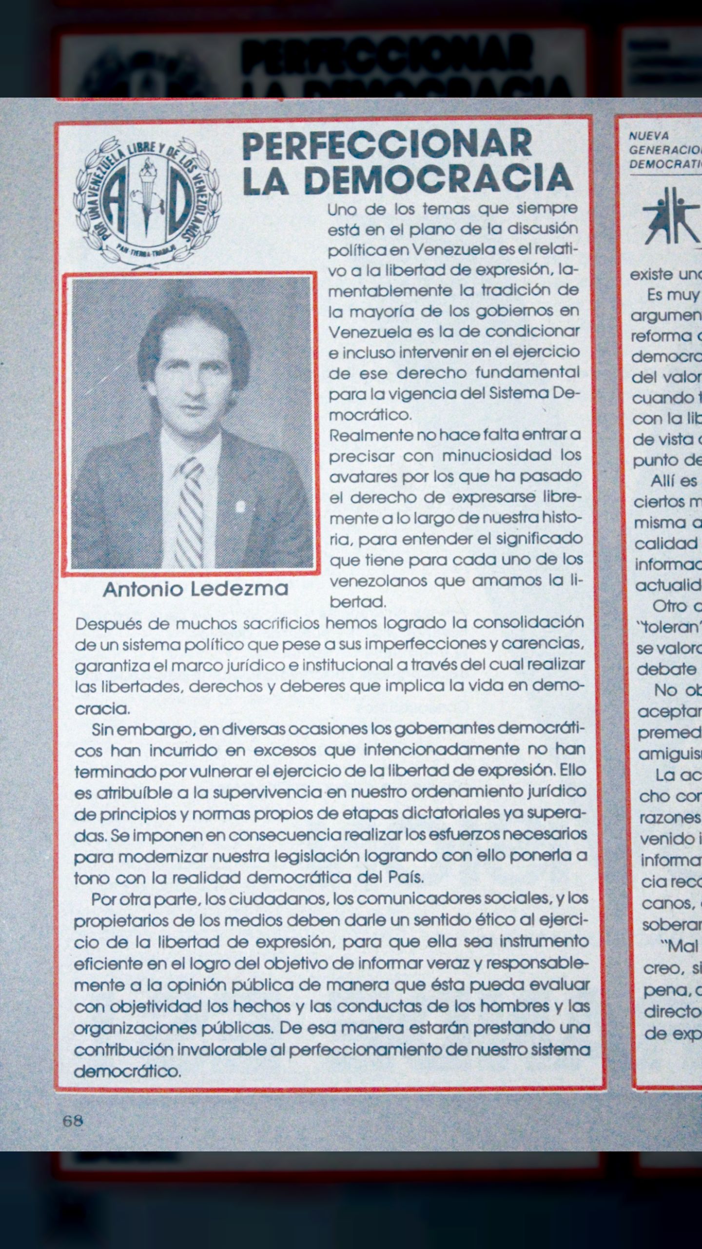 Perfeccionar la Democracia - Antonio Ledezma (Revista Élite #3237 Año LXII 04/12/1987)