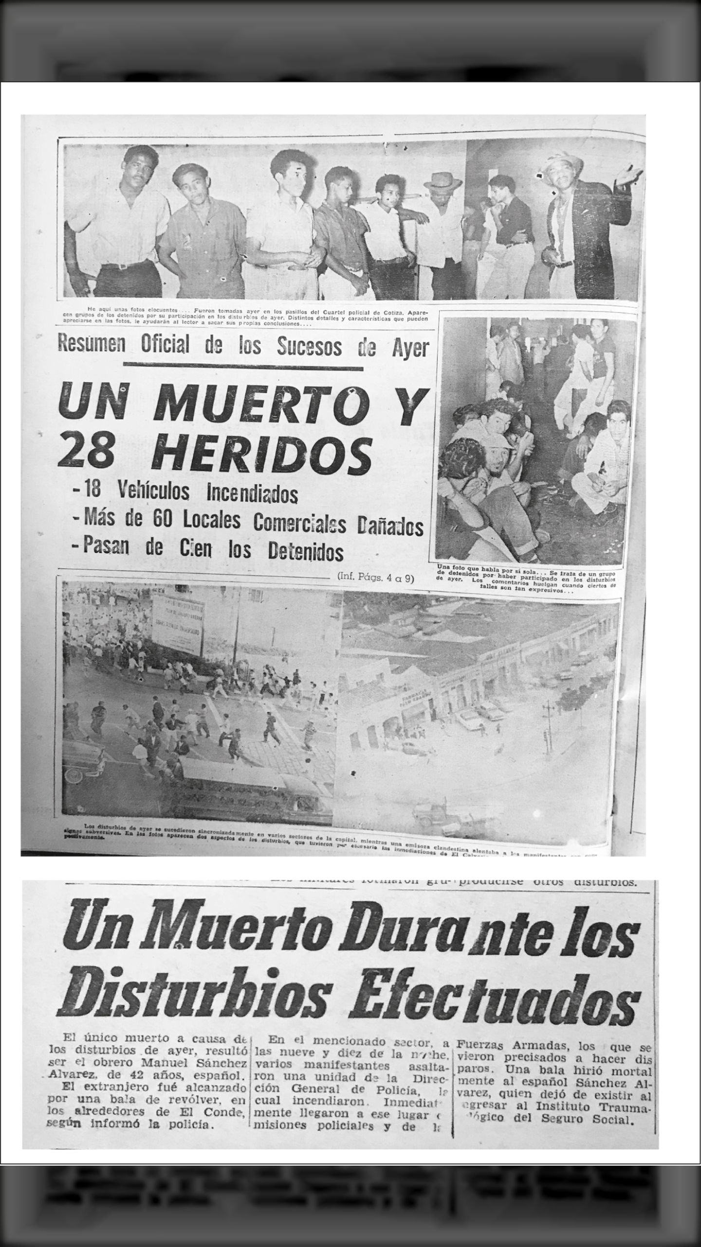 Muere acribillado por la Digepol el obrero Samuel Sánchez Álvarez (ÚLTIMAS NOTICIAS, 12 de enero 1960)