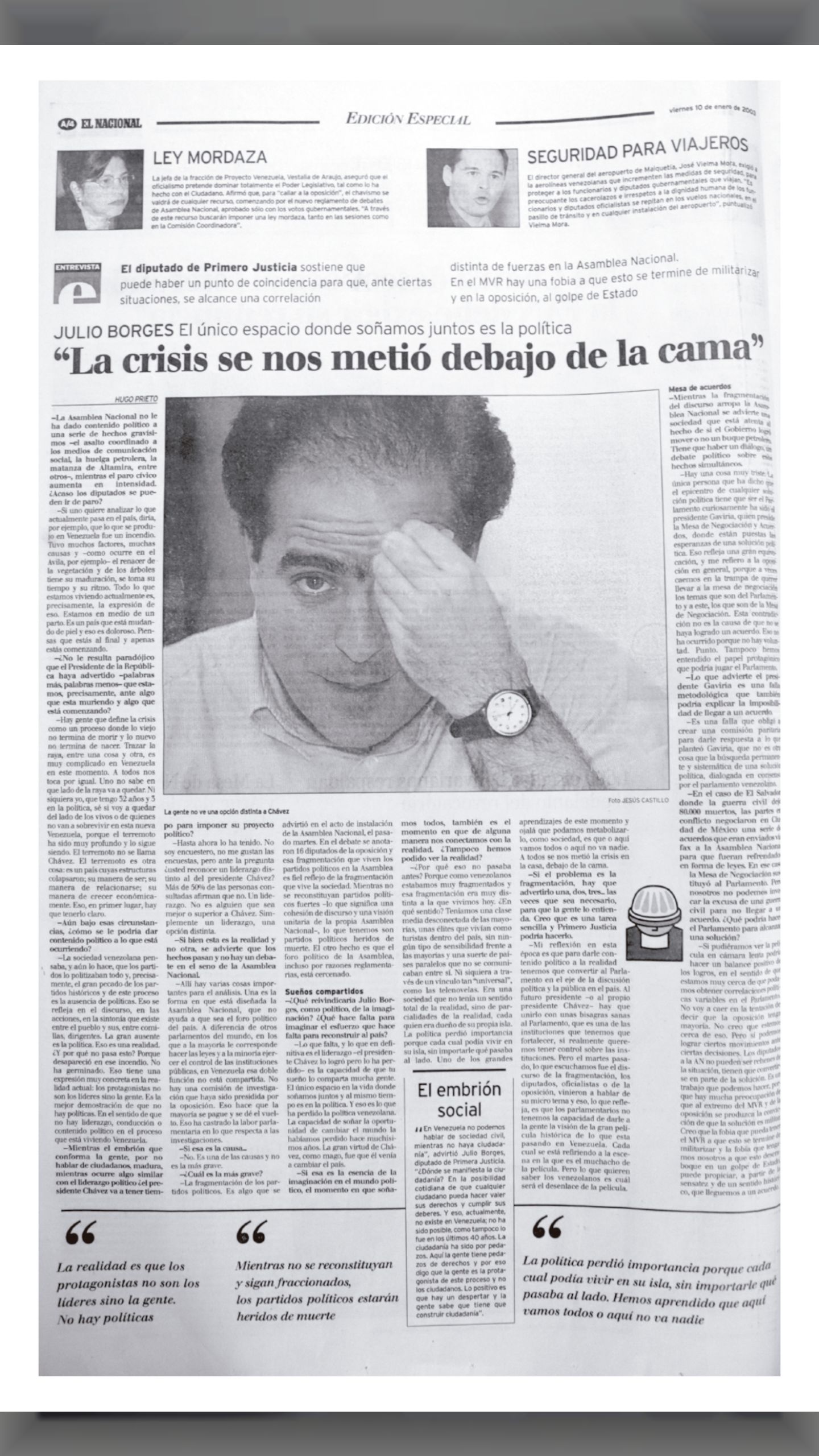 La Crisis se nos metió debajo de la cama (El Nacional, viernes 10 de enero de 2003)