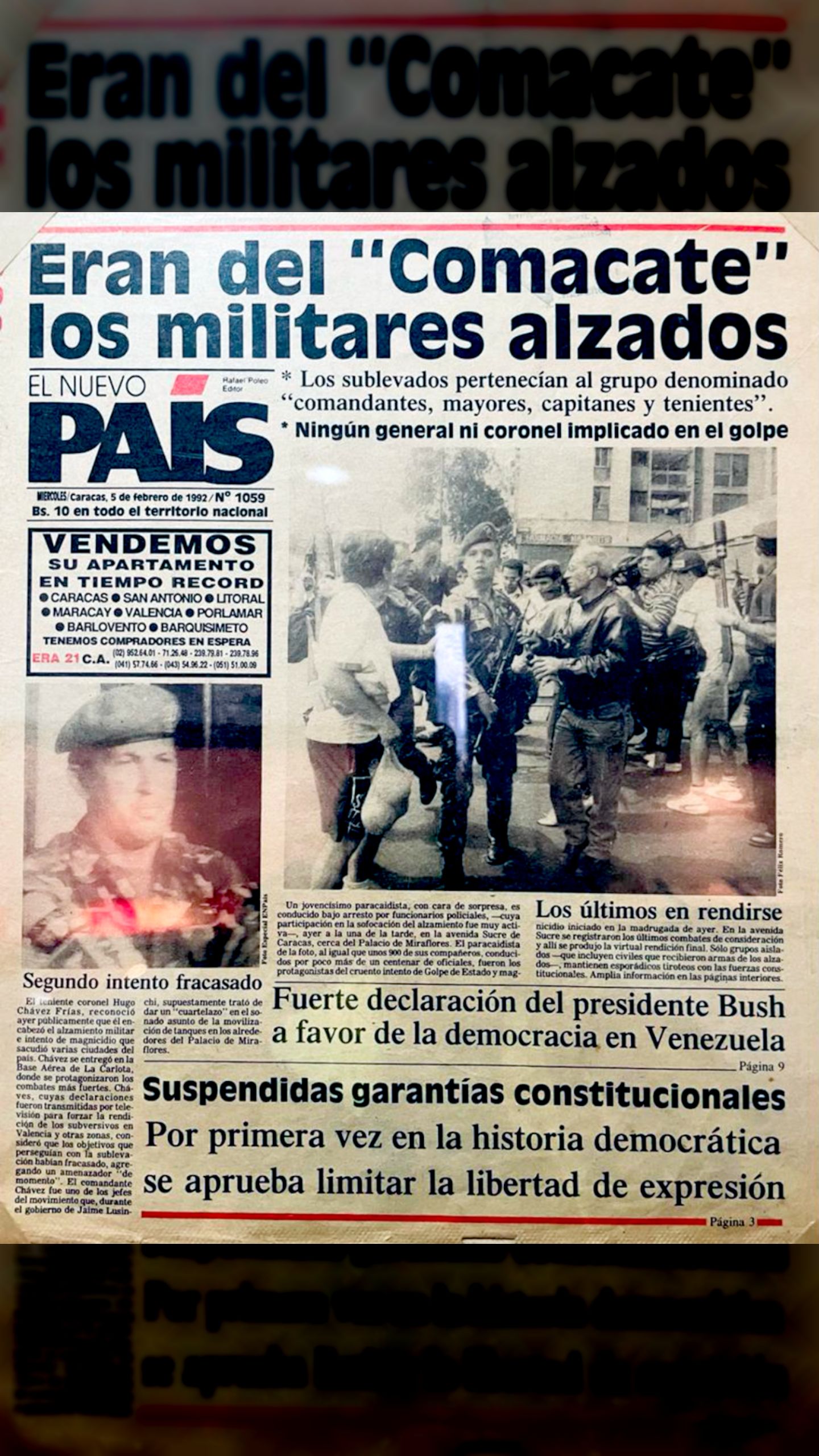 Eran del “Comacate” los militares alzados (EL NUEVO PAÍS, 05 febrero 1992)