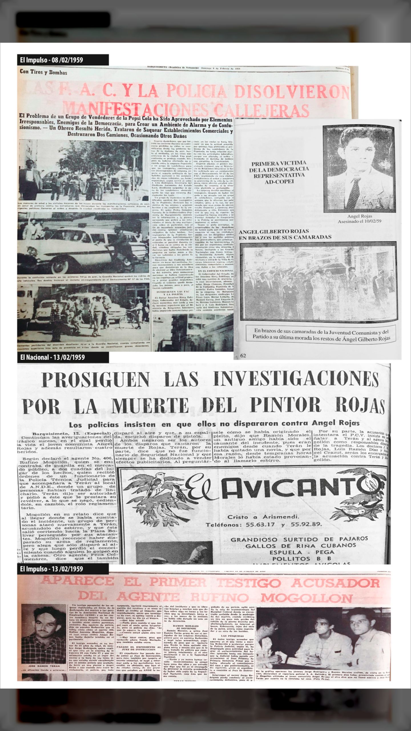 ÁNGEL GILBERTO ROJAS - PRIMERA VÍCTIMA DE LA DEMOCRACIA REPRESENTATIVA (Febrero 1959)